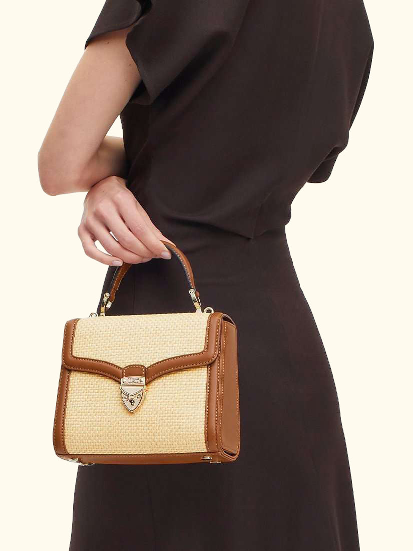 Midi Mayfair Raffia Cross Body Bag, Natural/Tan