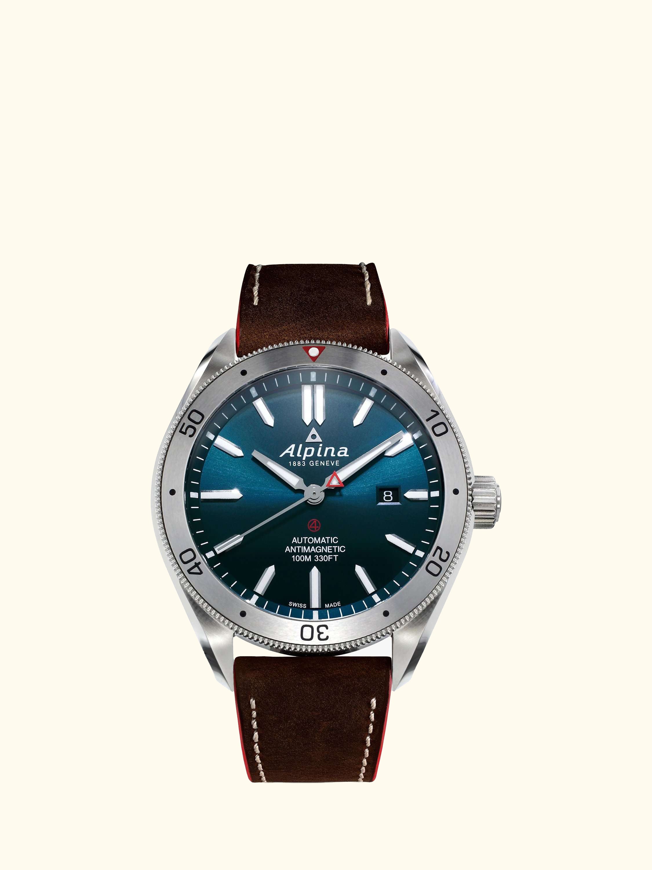 AL-525NS5AQ6 Men's Alpiner Automatic Date Leather Strap Watch, Brown/Blue