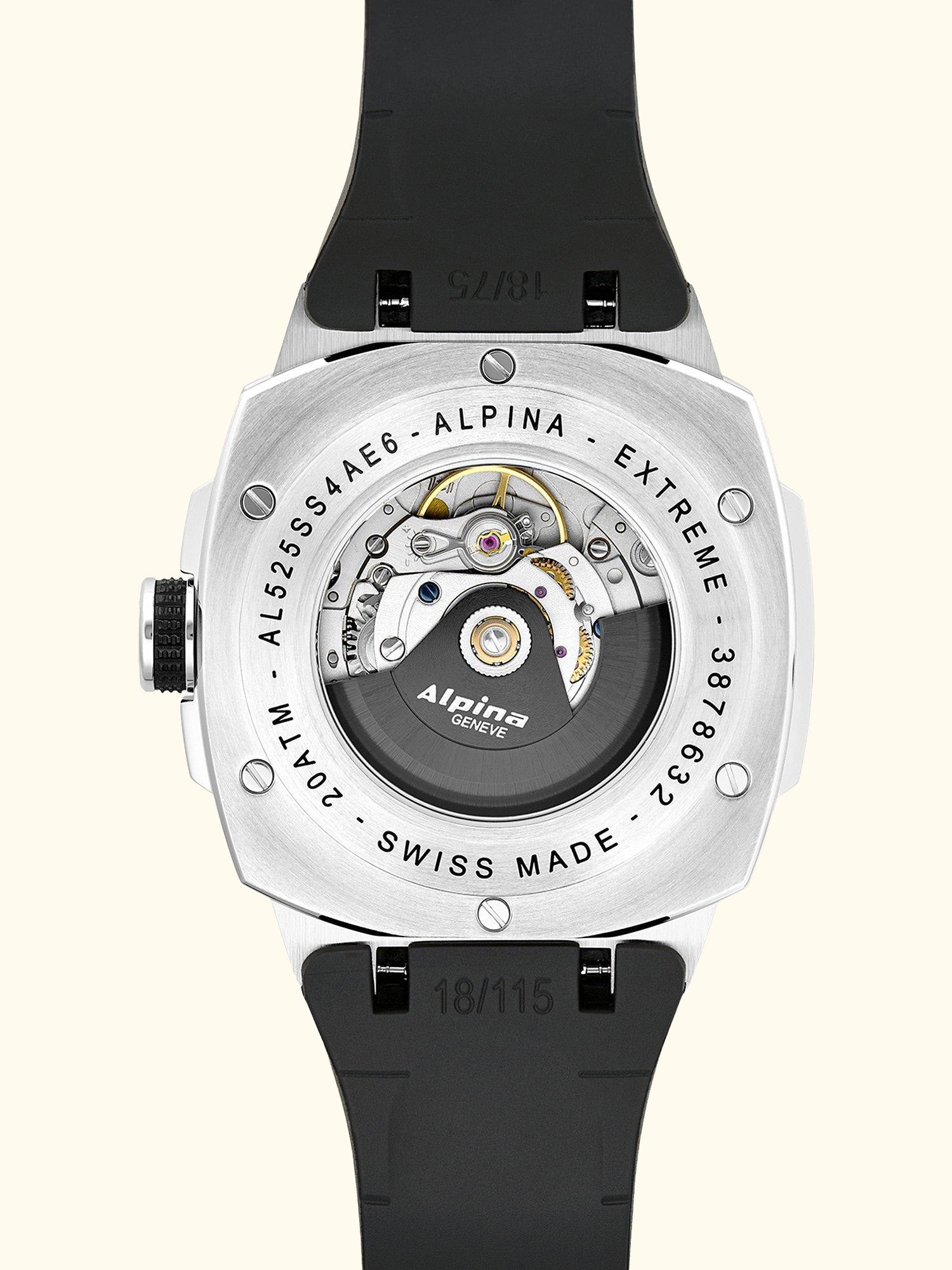 AL-525B4AE6 Men's Alpiner Extreme Date Automatic Rubber Strap Watch, Black