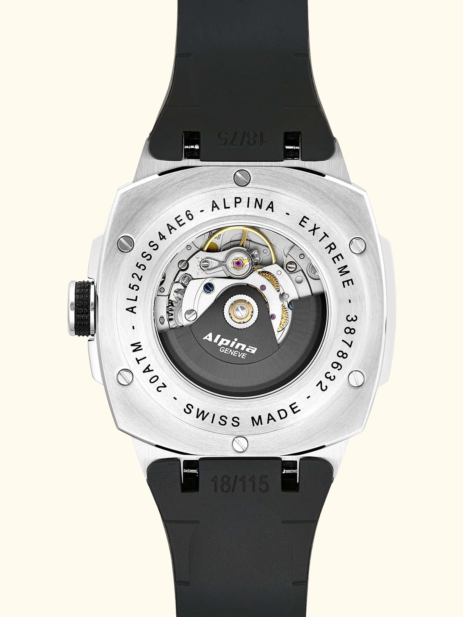 AL-525B4AE6 Men's Alpiner Extreme Date Automatic Rubber Strap Watch, Black