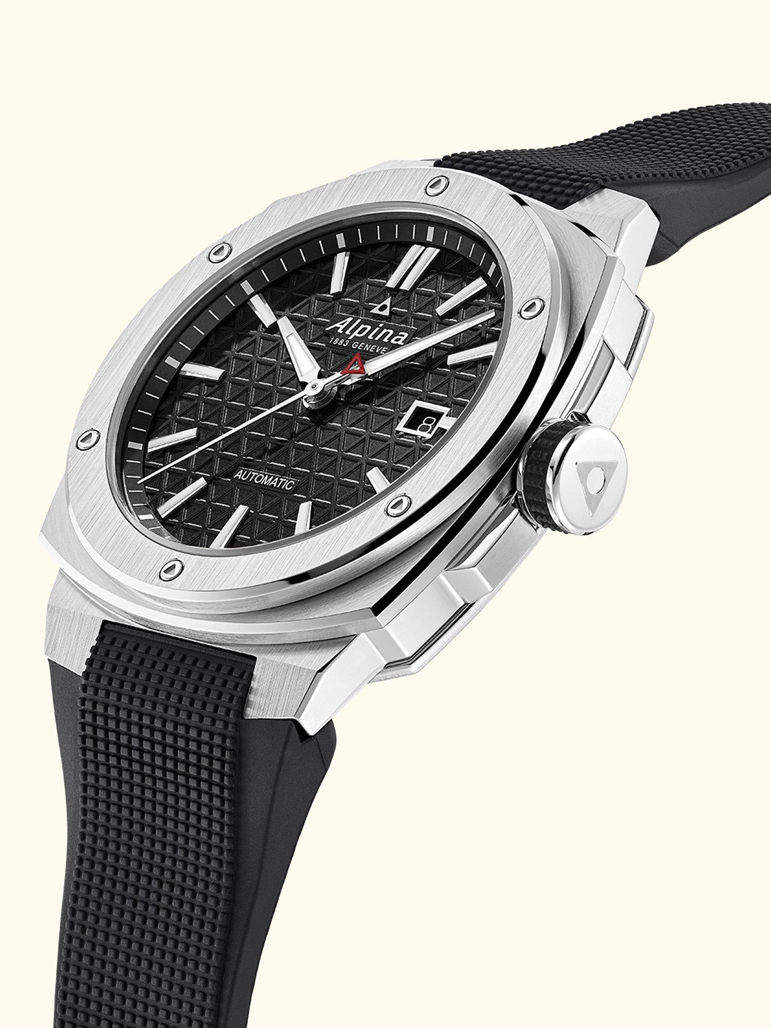 AL-525B4AE6 Men's Alpiner Extreme Date Automatic Rubber Strap Watch, Black
