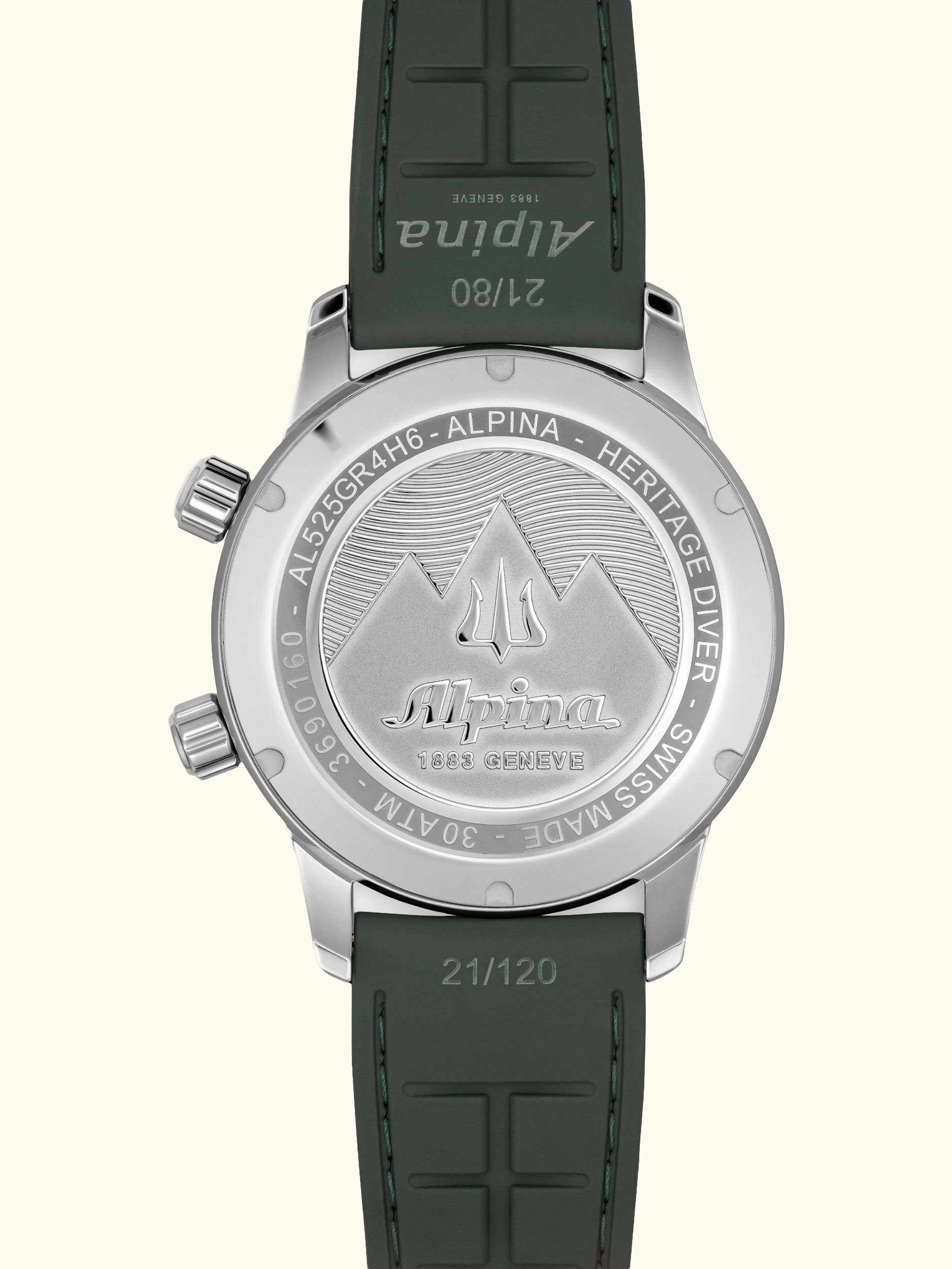 AL-520GR4H6 Men's Seastrong Diver 300 Heritage Leather Strap Watch, Green/Black