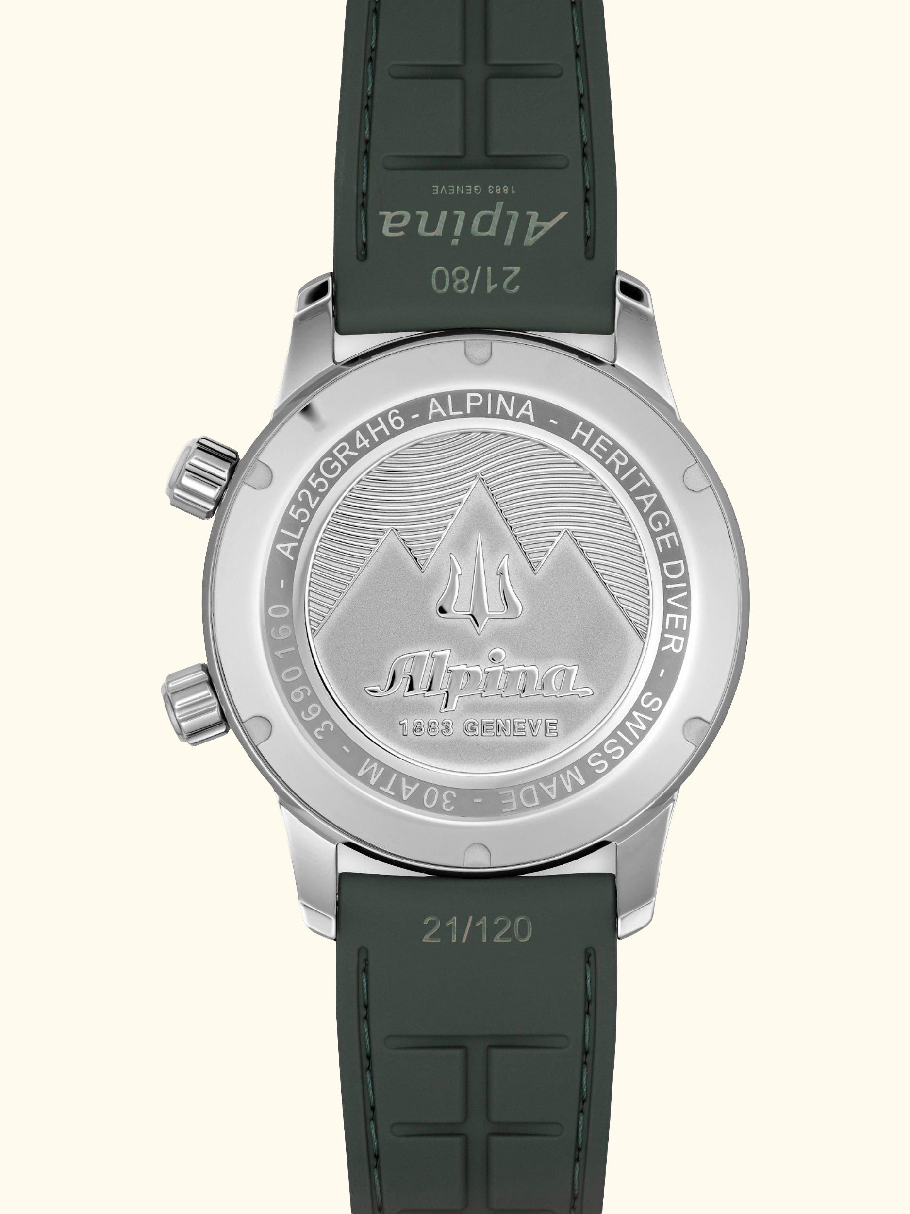 AL-520GR4H6 Men's Seastrong Diver 300 Heritage Leather Strap Watch, Green/Black