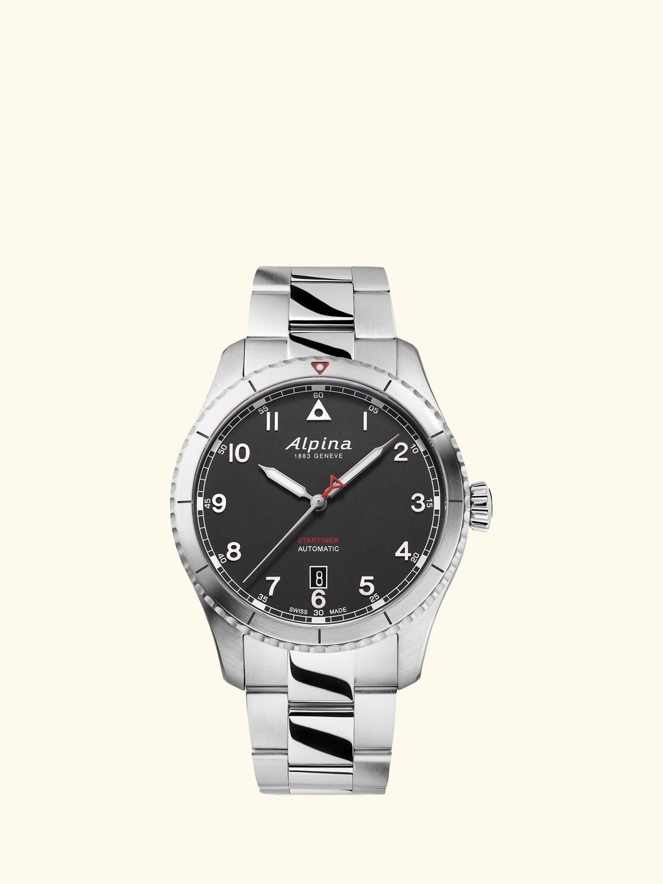 AL-525BW4S26B Men's Startimer Pilot Automatic Date Bracelet Strap Watch, Silver/Black