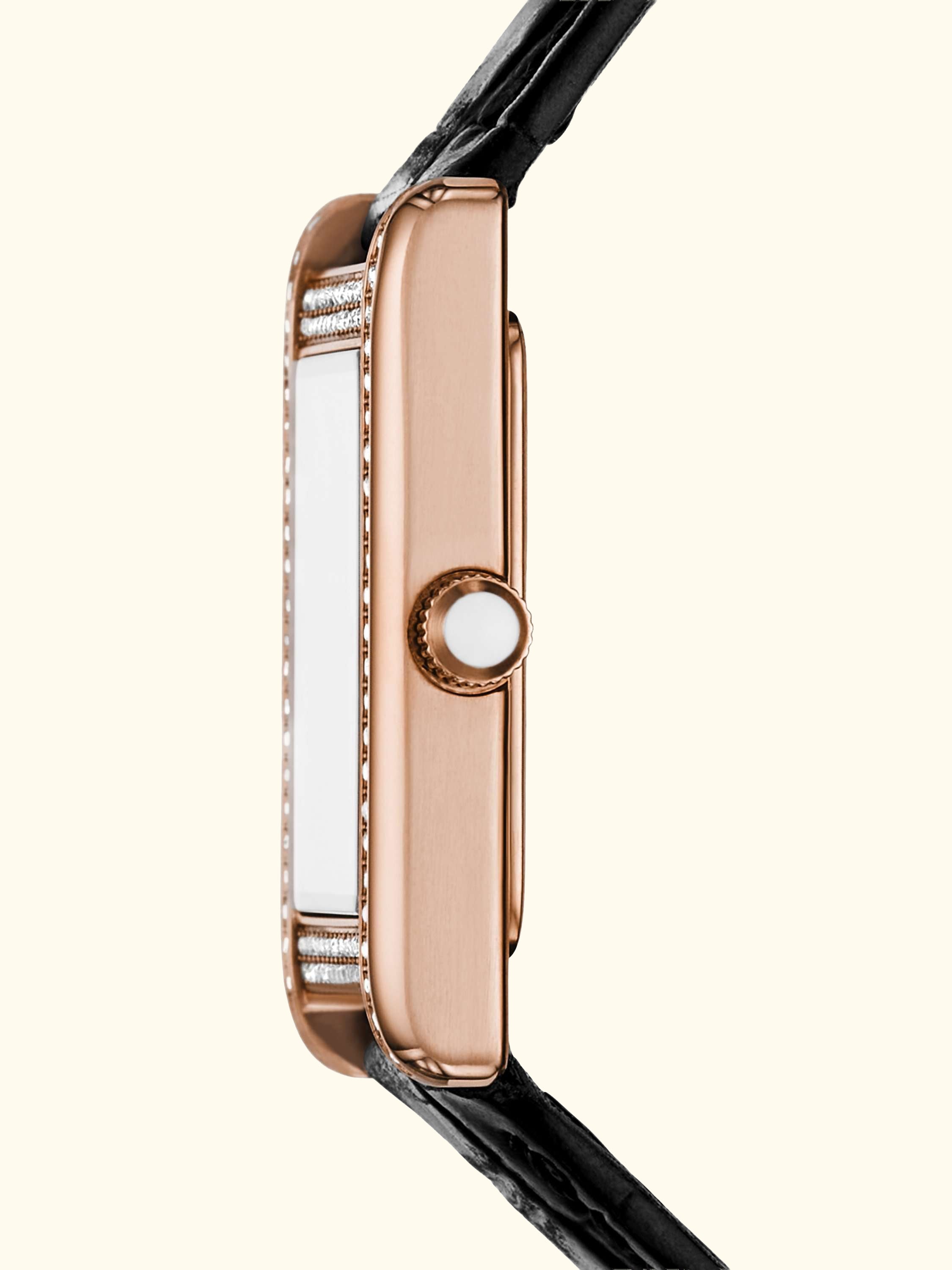 AR11624 Women's Crystal Leather Strap Watch, Rose Gold/Black