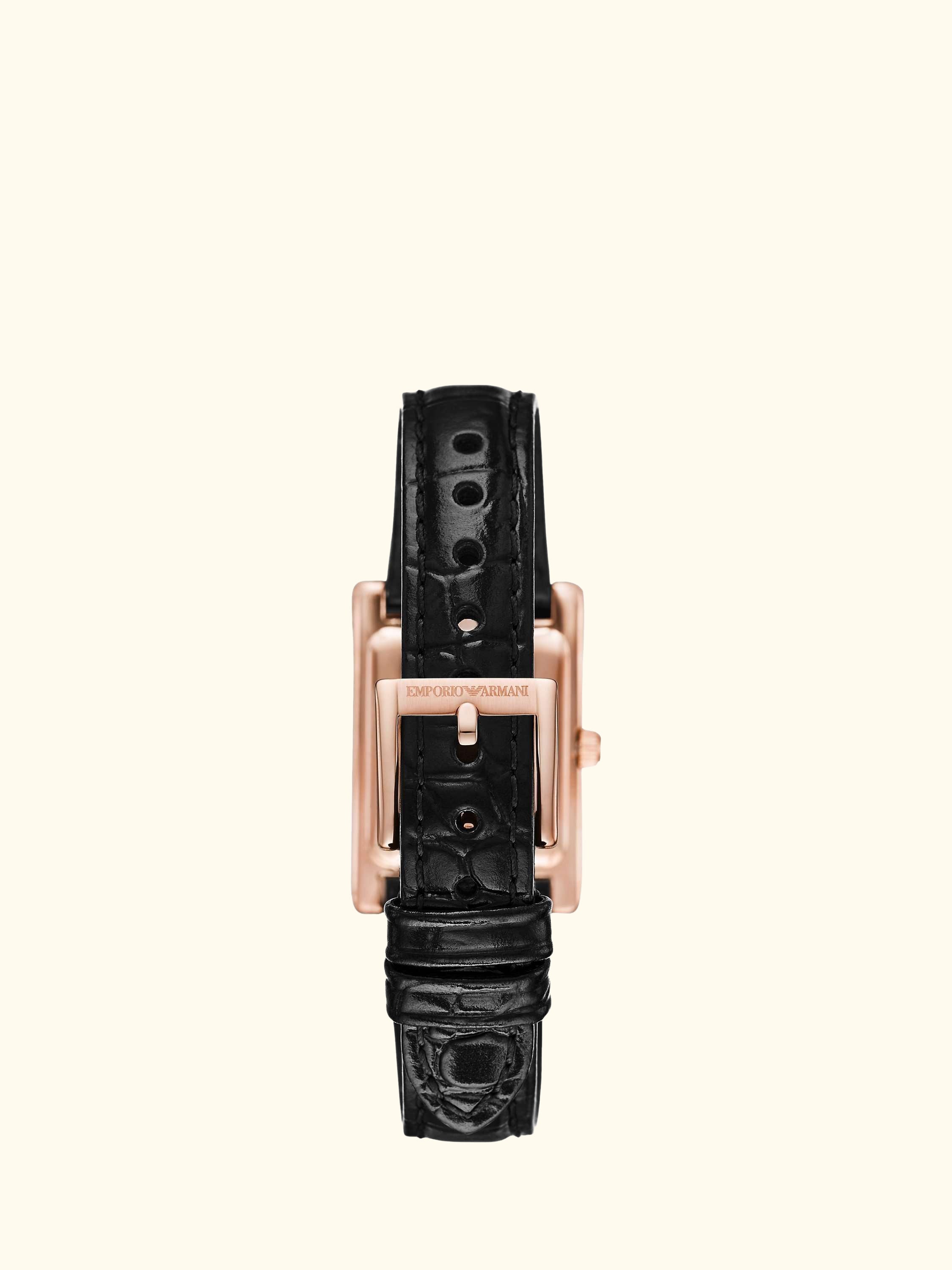 AR11624 Women's Crystal Leather Strap Watch, Rose Gold/Black