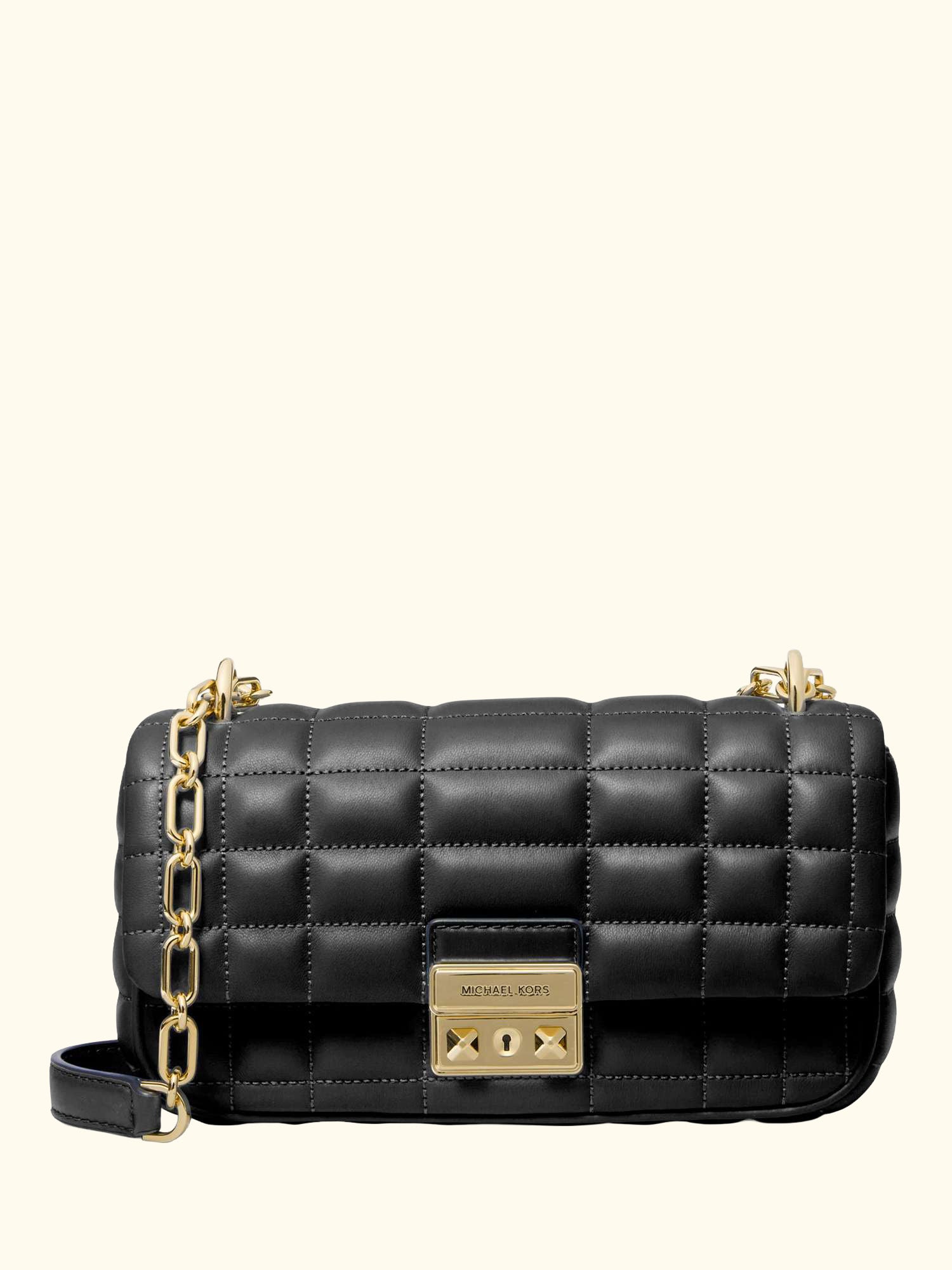 Tribeca Small Quilted Leather Convertible Shoulder Bag, Black