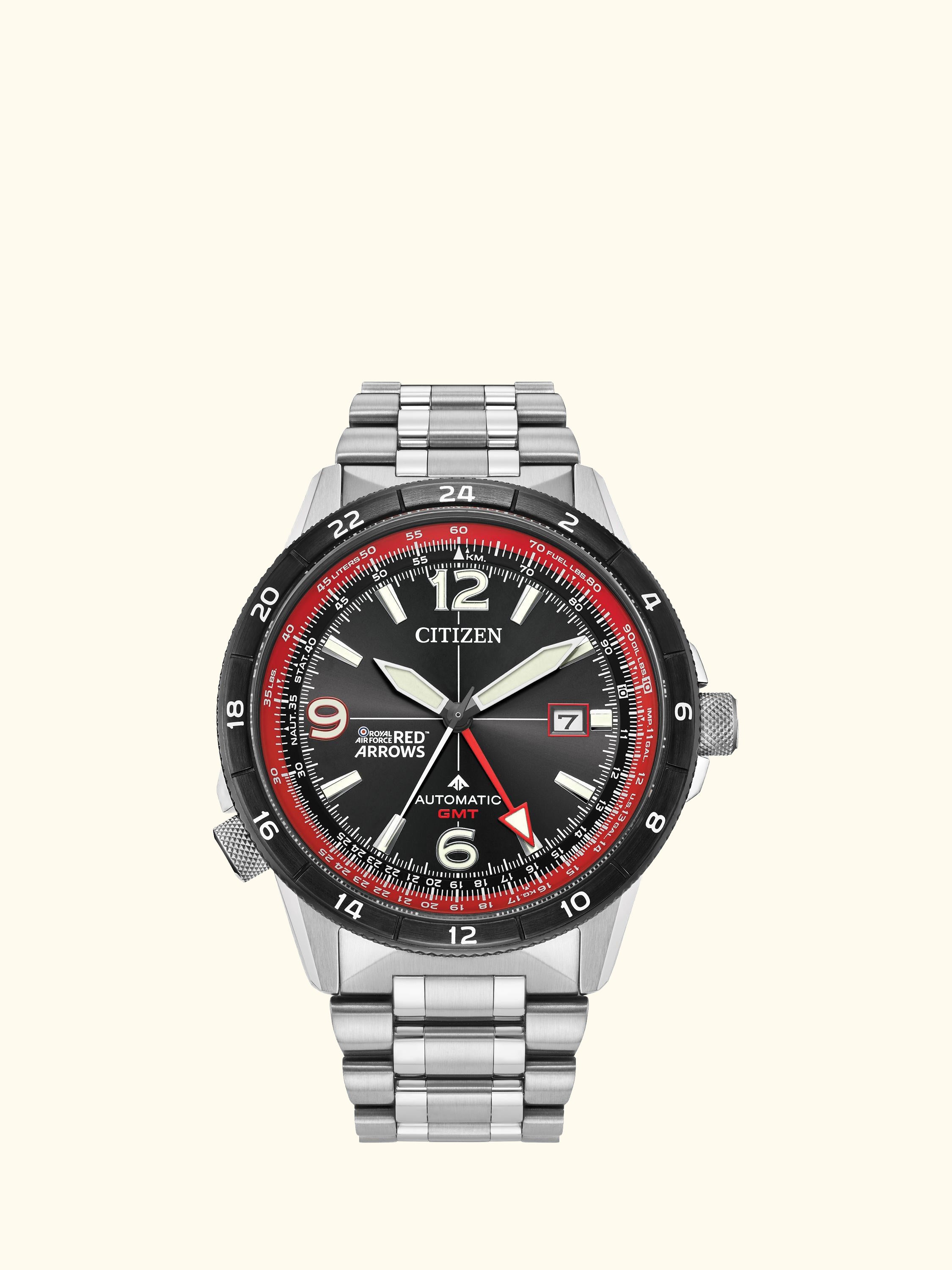 NB6048-53E Men's Red Arrows Promaster Automatic GMT Bracelet Strap Watch, Silver