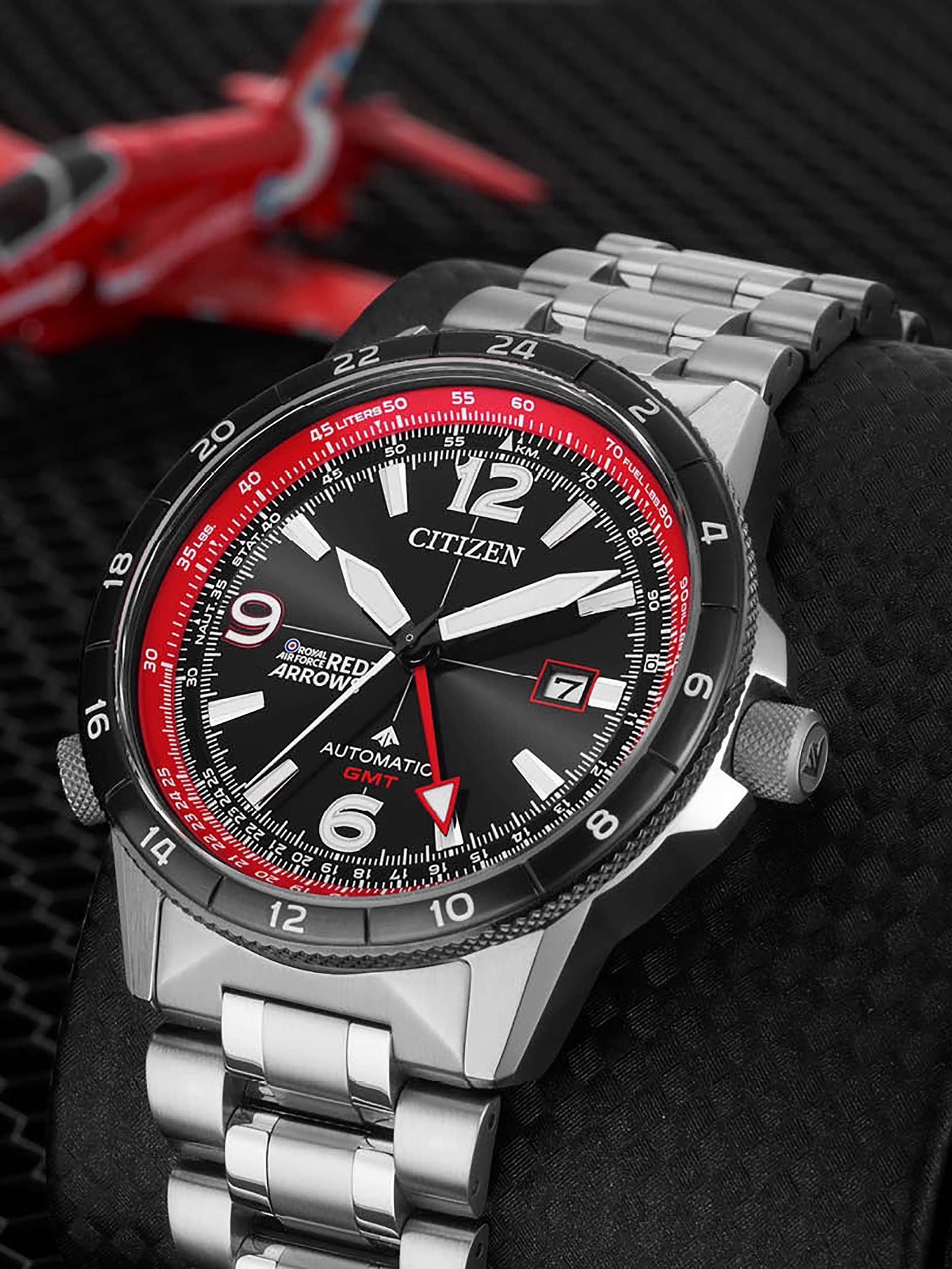 NB6048-53E Men's Red Arrows Promaster Automatic GMT Bracelet Strap Watch, Silver