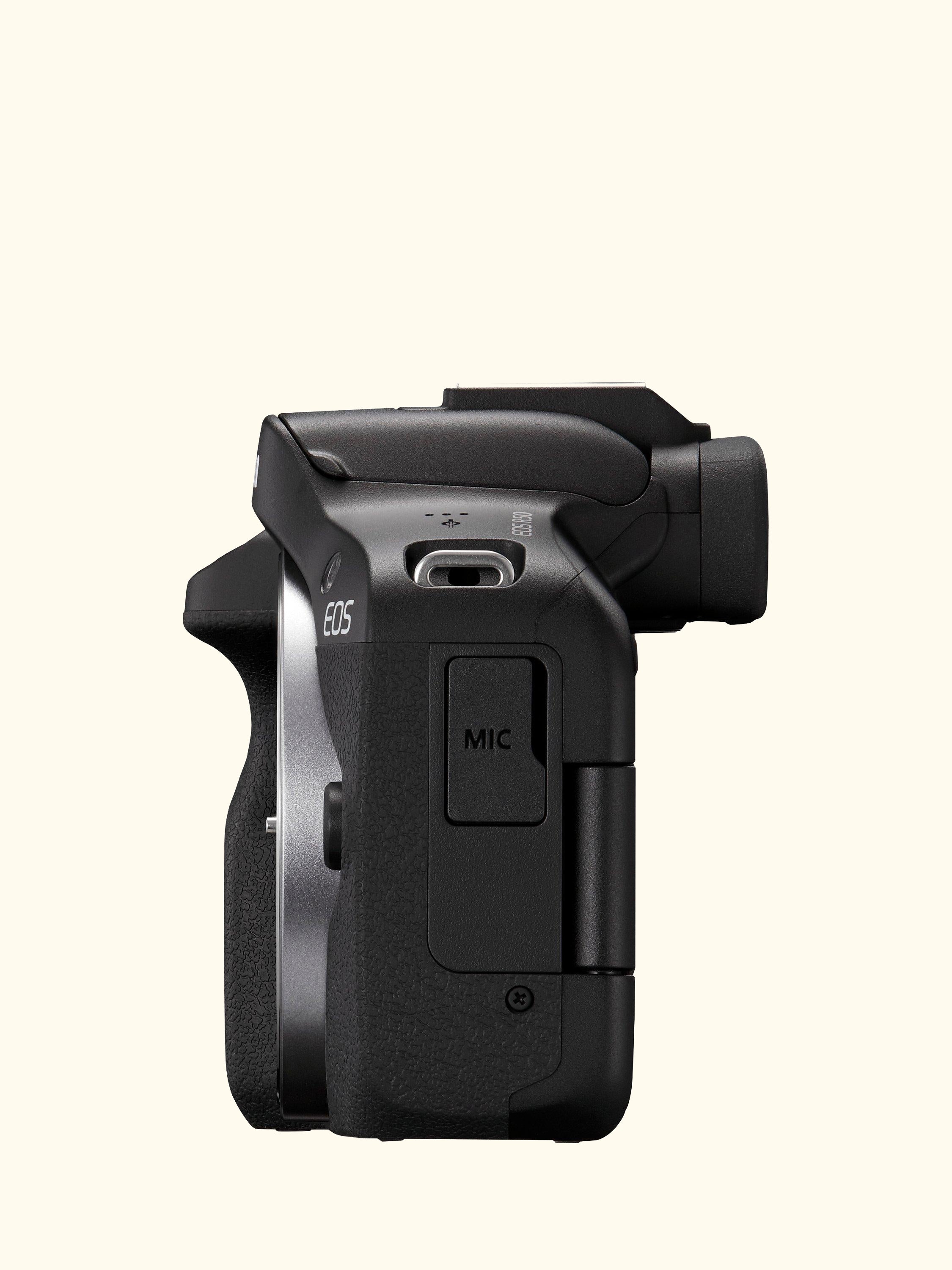 EOS R50 Compact System Camera with RF-S 18-45mm Zoom & 55-210mm Telephoto Lenses, 4K Ultra HD, 24.2MP, Wi-Fi, Bluetooth, OLED EVF, 3” Vari-Angle Touch Screen, Double Lens Kit, Black