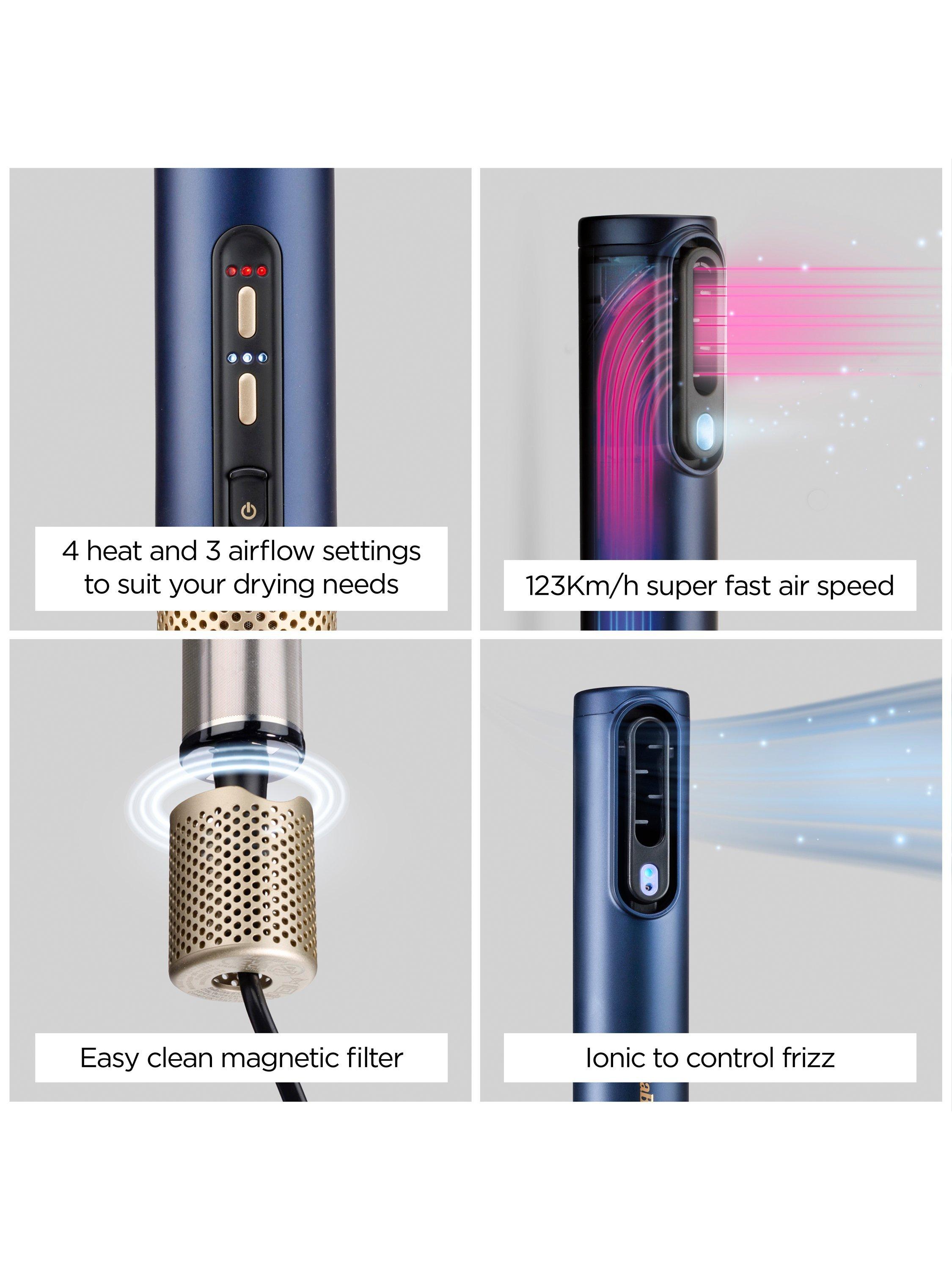 Air Wand Hair Dryer, Straightener and Styler All-in-One, Navy/Gold
