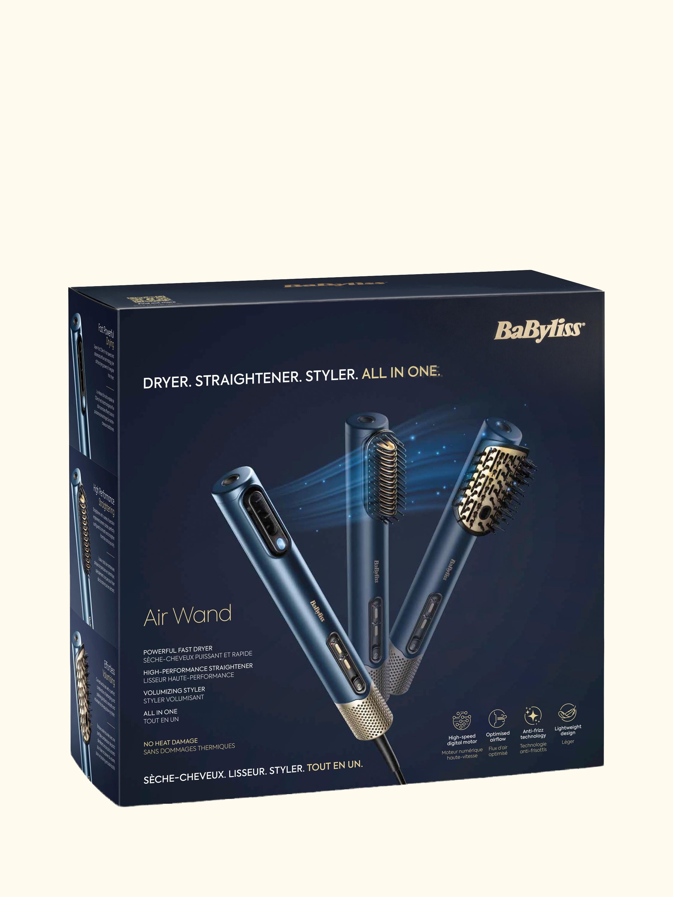Air Wand Hair Dryer, Straightener and Styler All-in-One, Navy/Gold