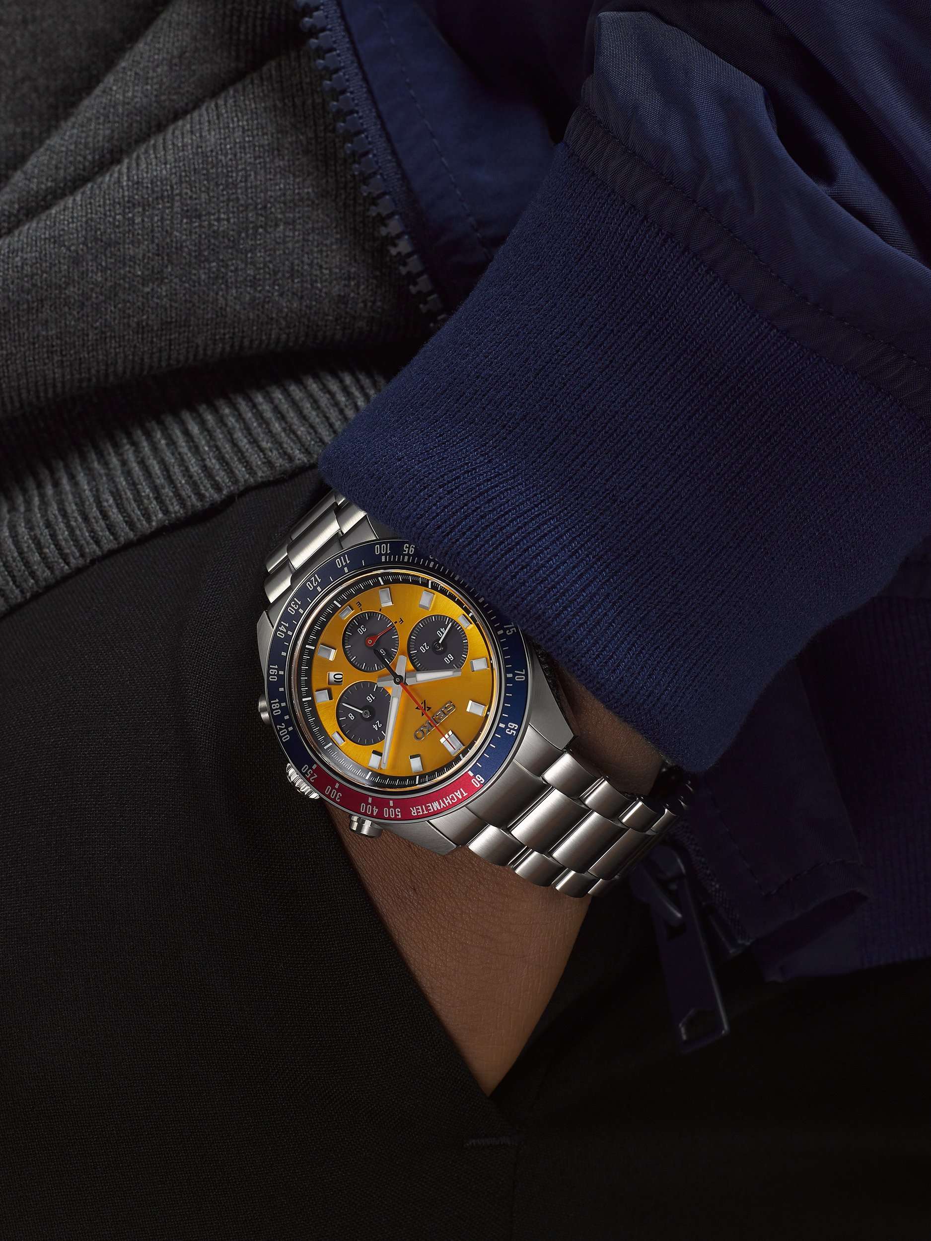 SSC947P1 Men's Prospex 'Pogue' Solar Chronograph 1969 Re-interpretation Automatic Bracelet Strap Watch, Silver/Yellow