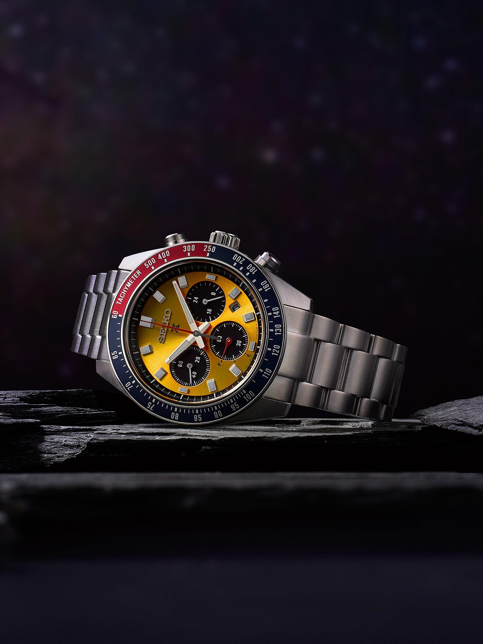 SSC947P1 Men's Prospex 'Pogue' Solar Chronograph 1969 Re-interpretation Automatic Bracelet Strap Watch, Silver/Yellow