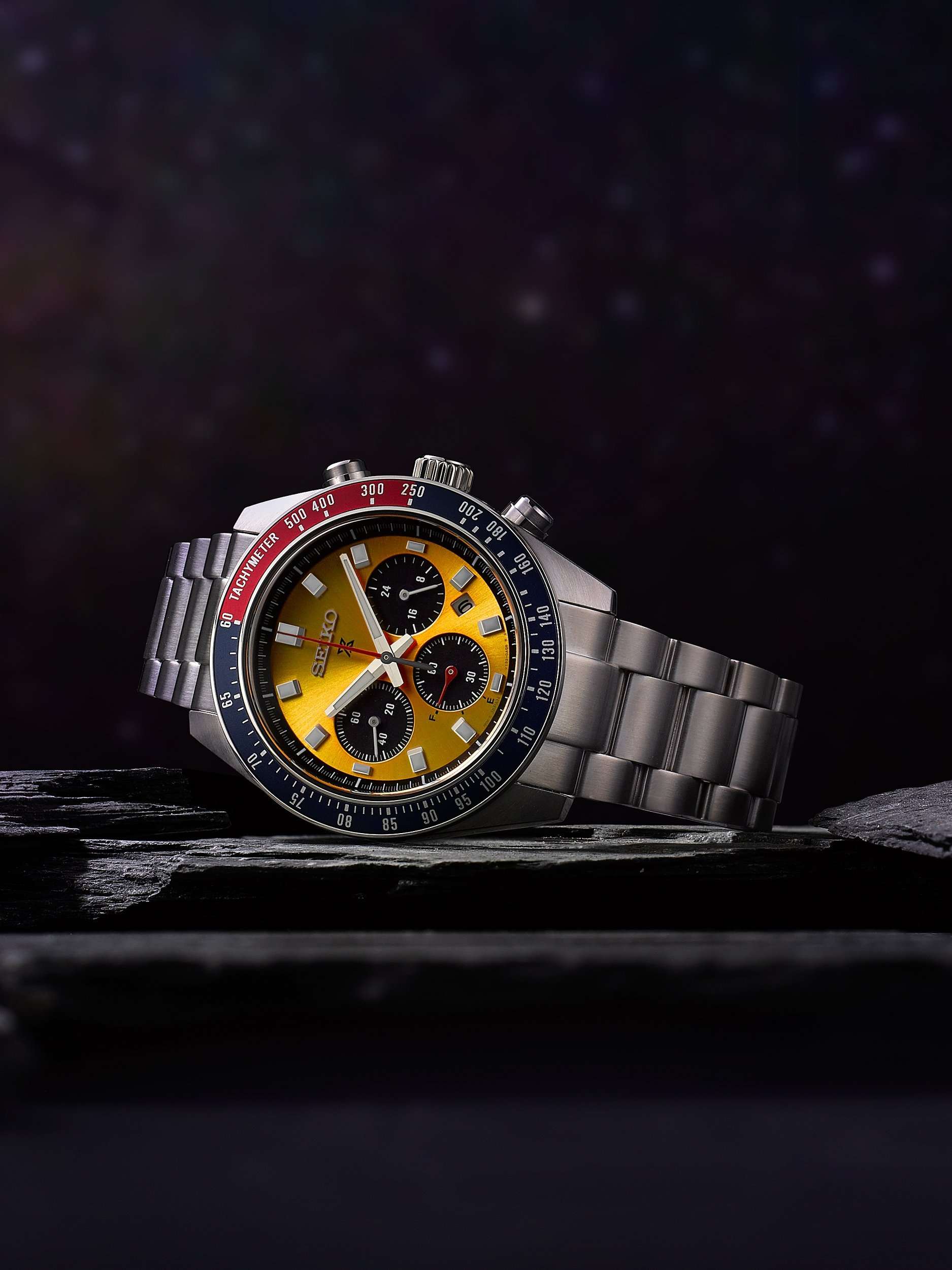 SSC947P1 Men's Prospex 'Pogue' Solar Chronograph 1969 Re-interpretation Automatic Bracelet Strap Watch, Silver/Yellow