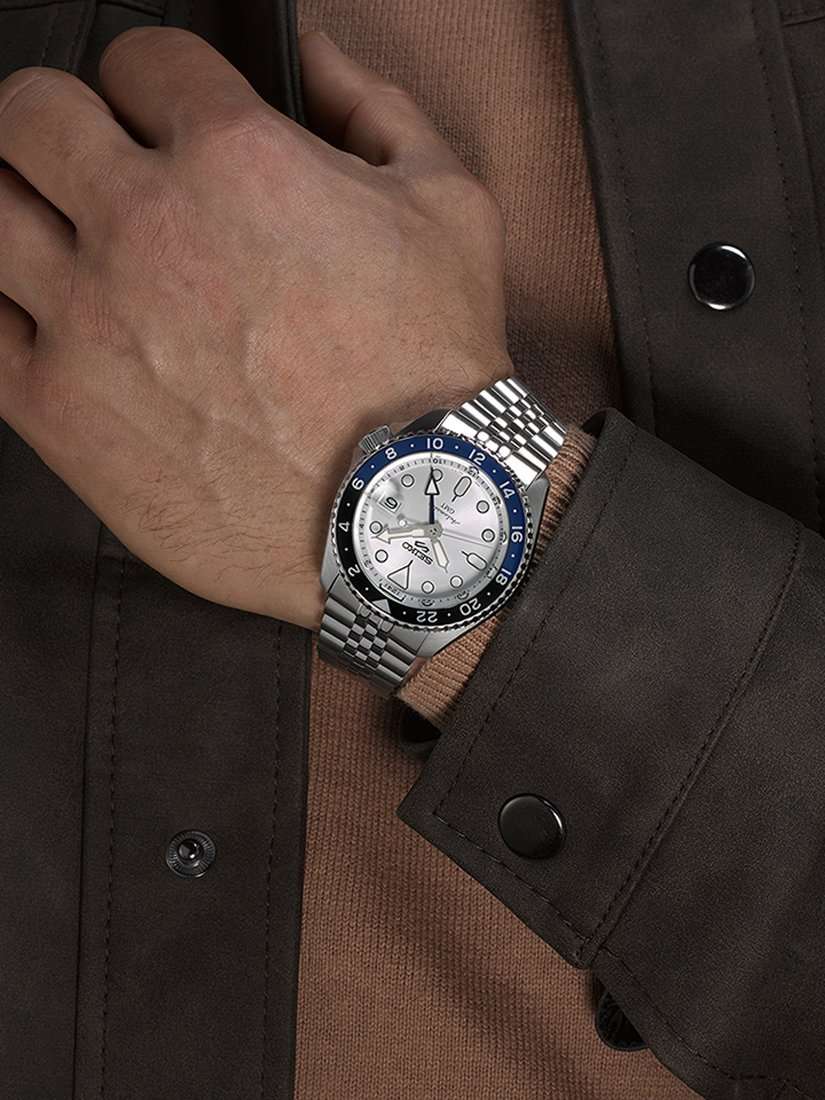 SSK033K1 Men's 5 Sports SKX GMT Date Automatic Bracelet Strap Watch, Silver