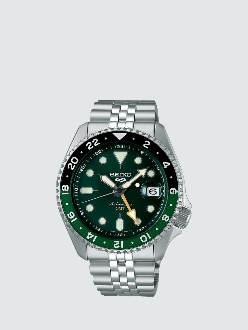 SSK035K1 Men's 5 Sports SKX GMT Date Automatic Bracelet Strap Watch, Green/Silver