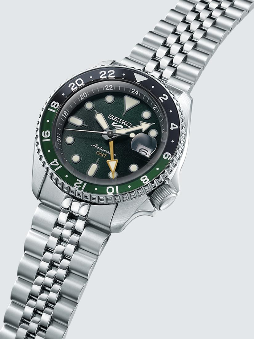 SSK035K1 Men's 5 Sports SKX GMT Date Automatic Bracelet Strap Watch, Green/Silver