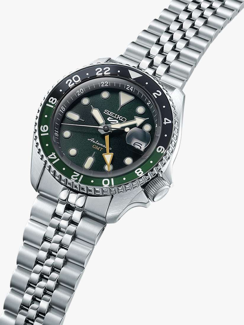 SSK035K1 Men's 5 Sports SKX GMT Date Automatic Bracelet Strap Watch, Green/Silver