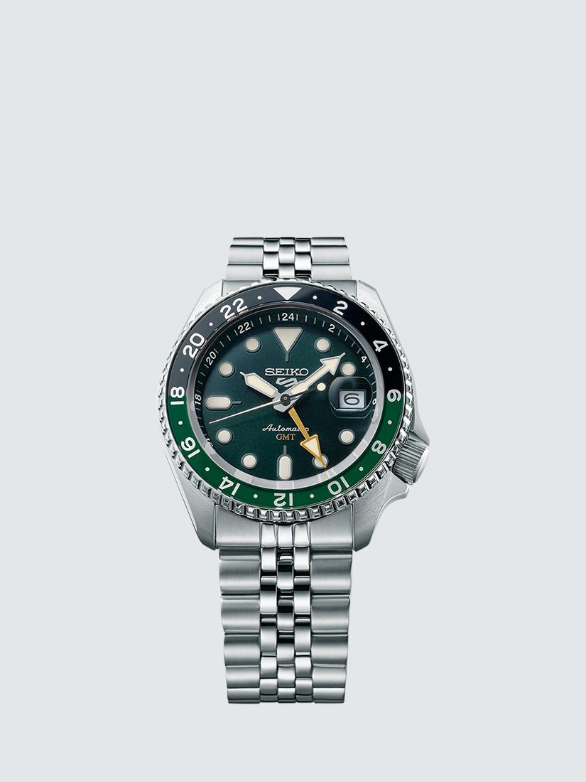SSK035K1 Men's 5 Sports SKX GMT Date Automatic Bracelet Strap Watch, Green/Silver