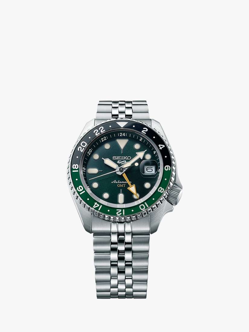 SSK035K1 Men's 5 Sports SKX GMT Date Automatic Bracelet Strap Watch, Green/Silver