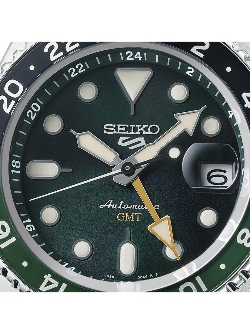 SSK035K1 Men's 5 Sports SKX GMT Date Automatic Bracelet Strap Watch, Green/Silver
