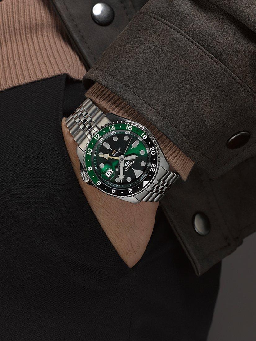 SSK035K1 Men's 5 Sports SKX GMT Date Automatic Bracelet Strap Watch, Green/Silver