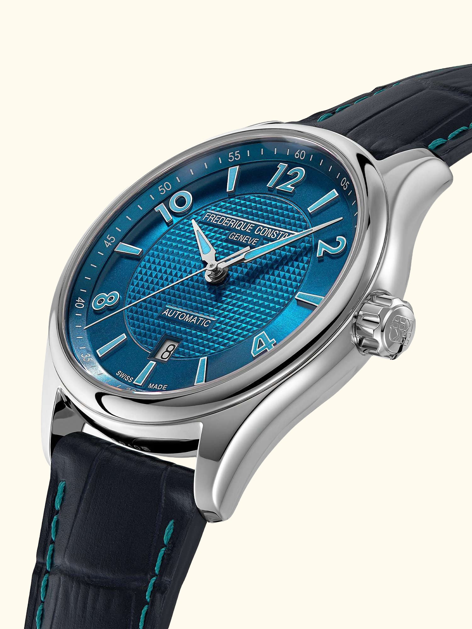 FC-303RMLN5B6 Men's Runabout Automatic Date Leather Strap Watch, Dark Blue/Blue