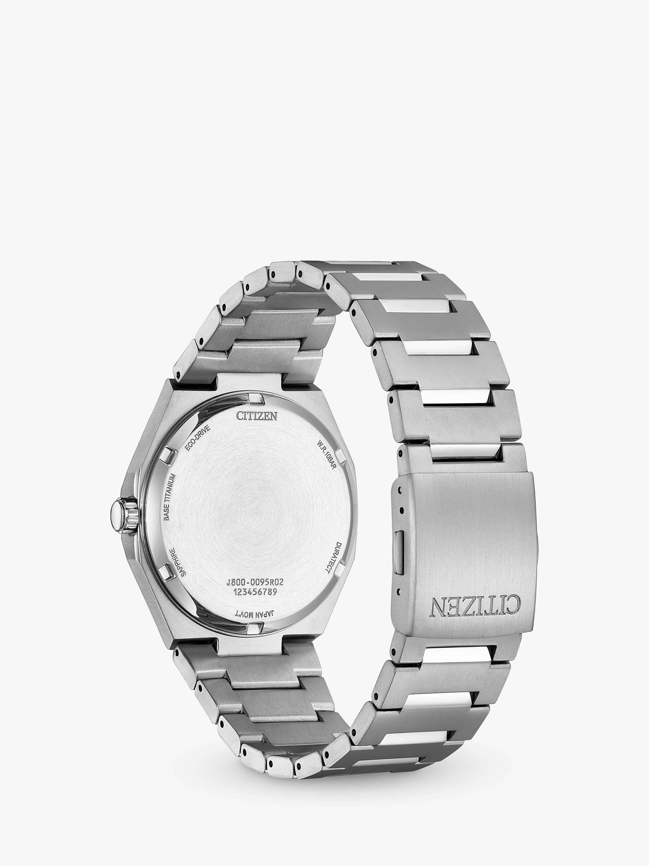 AW0130-85L Men's Zenshin Super Titanium™ Date Eco-Drive Bracelet Strap Watch, Silver/Blue