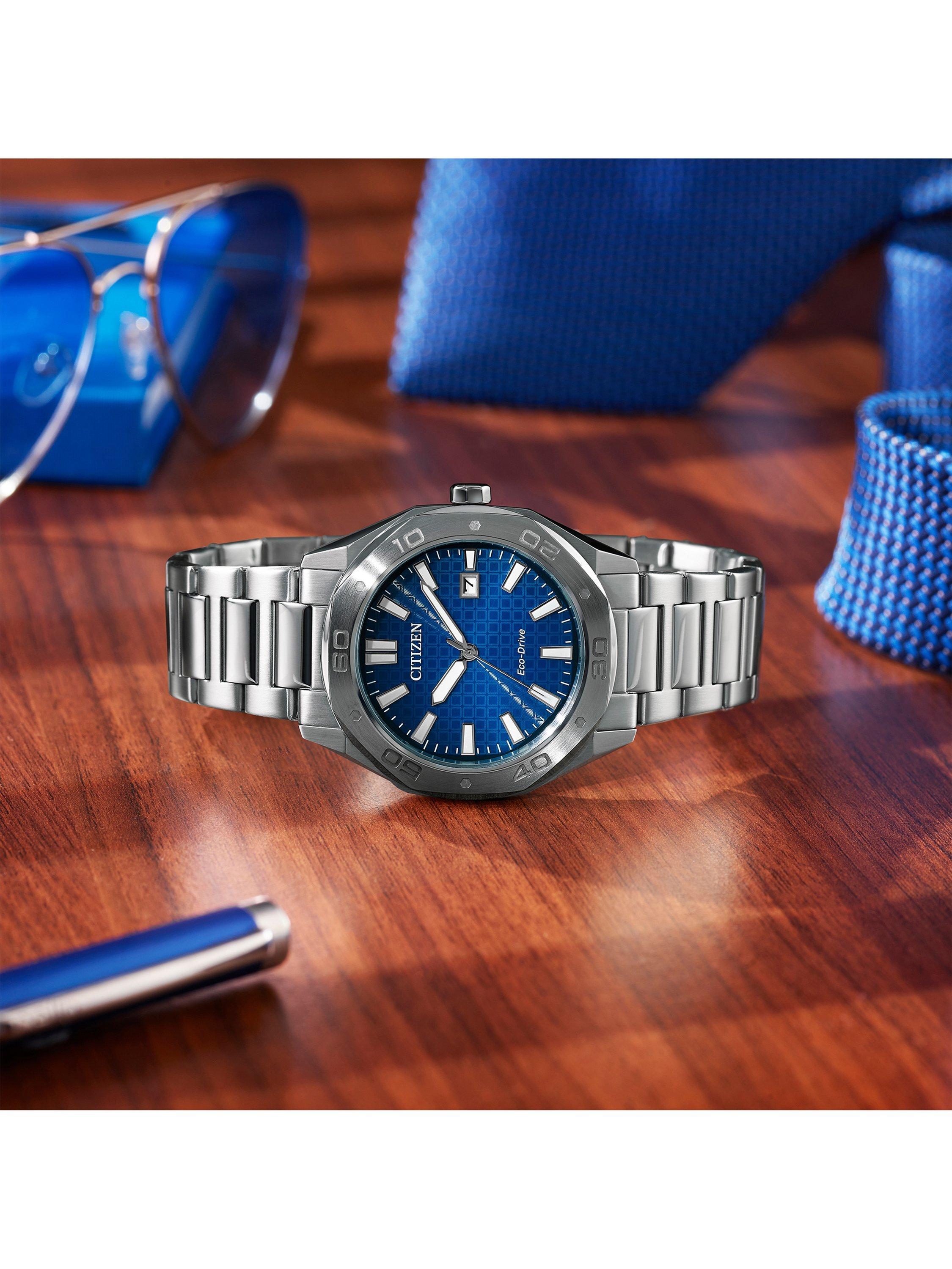 Men's Sport Octagonal Eco-Drive Date Bracelet Strap Watch