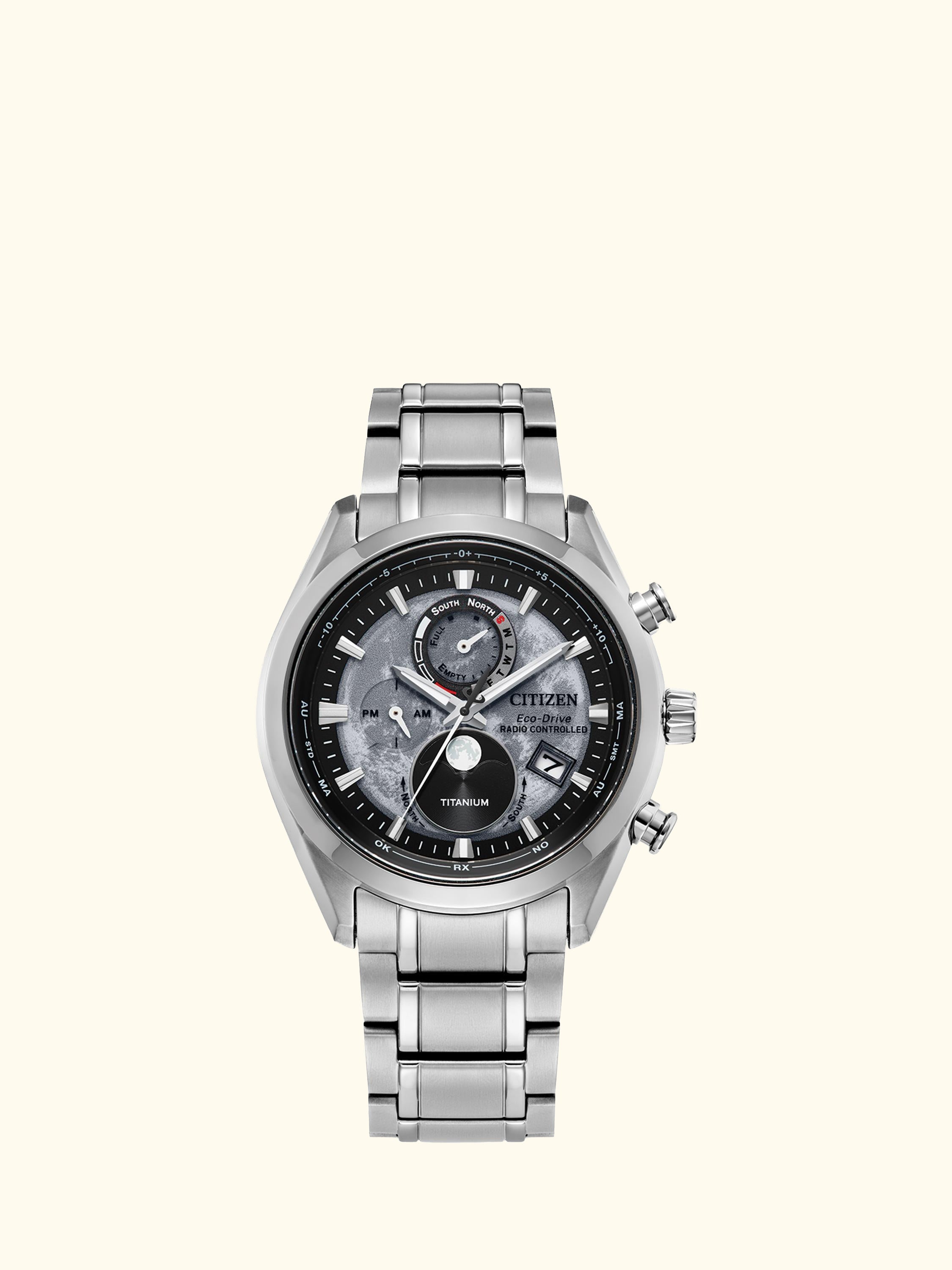 Tsuki-Yomi Radio-Controlled Moon Phase Eco-Drive Bracelet Strap Watch