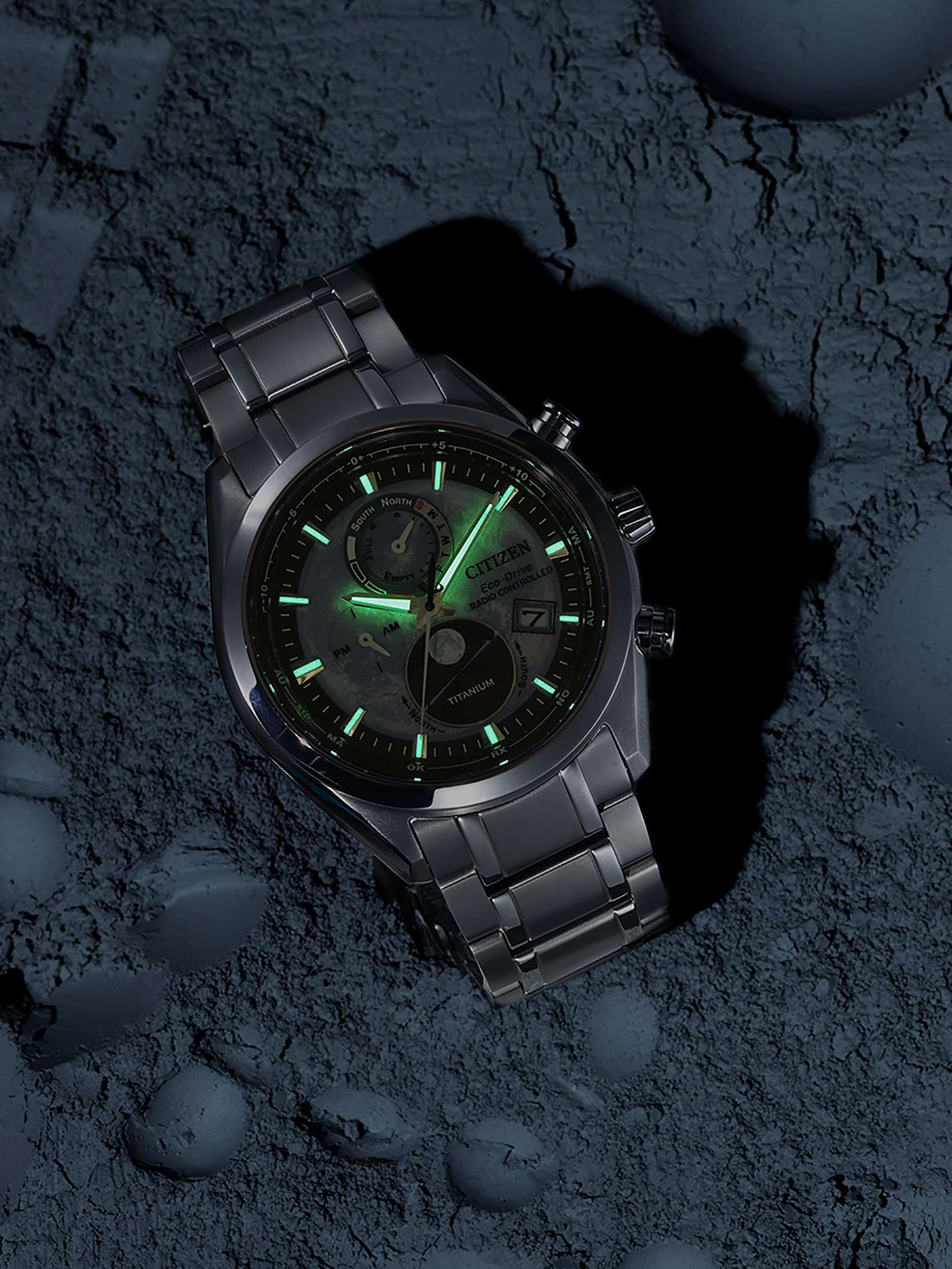 Tsuki-Yomi Radio-Controlled Moon Phase Eco-Drive Bracelet Strap Watch