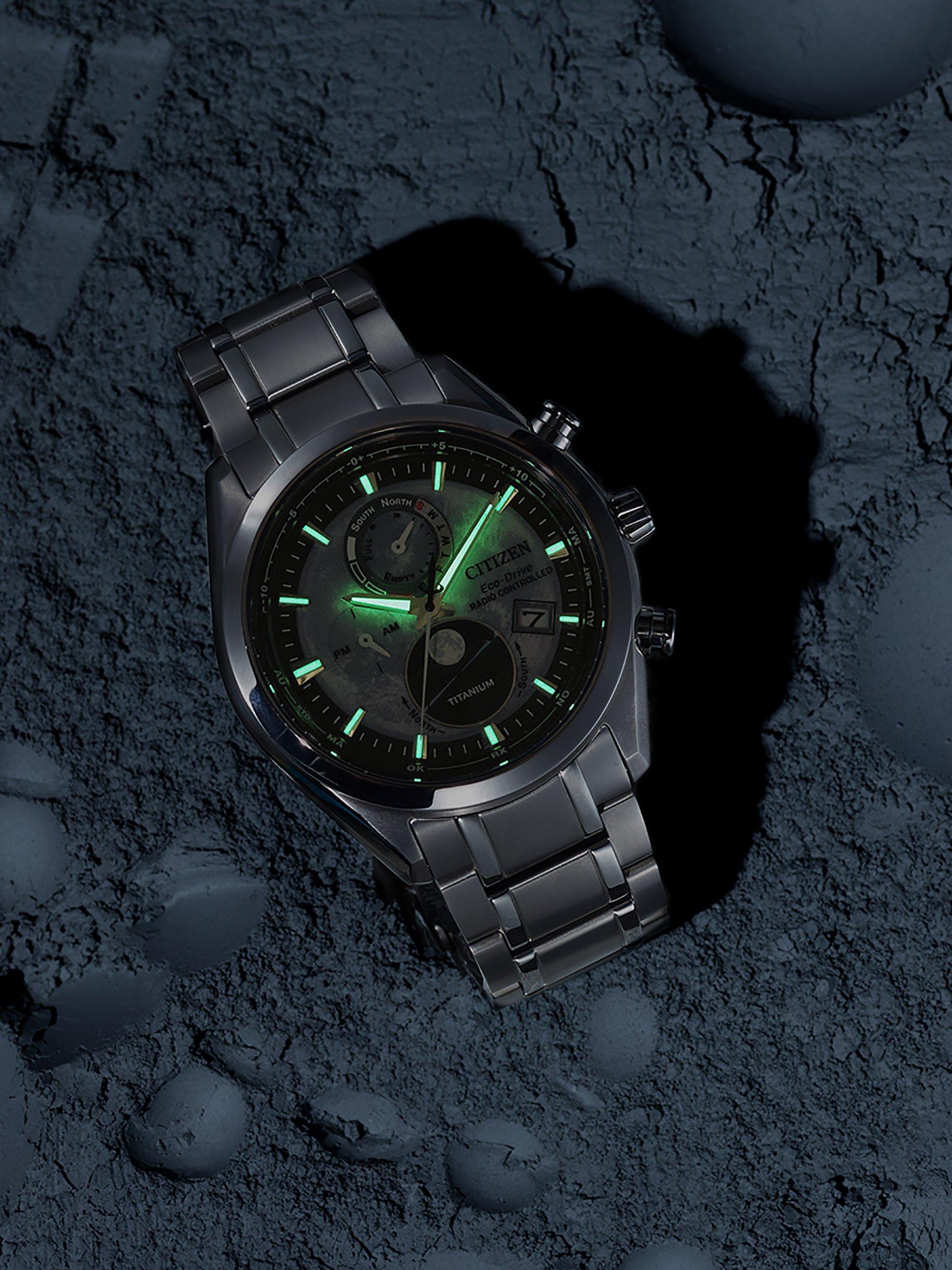 Tsuki-Yomi Radio-Controlled Moon Phase Eco-Drive Bracelet Strap Watch