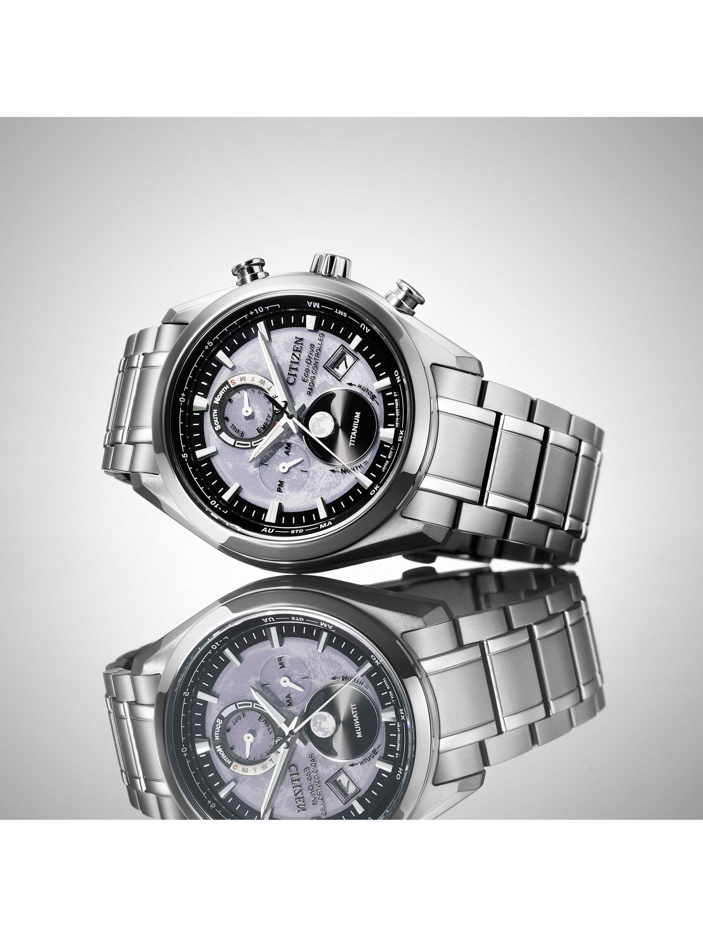 Tsuki-Yomi Radio-Controlled Moon Phase Eco-Drive Bracelet Strap Watch