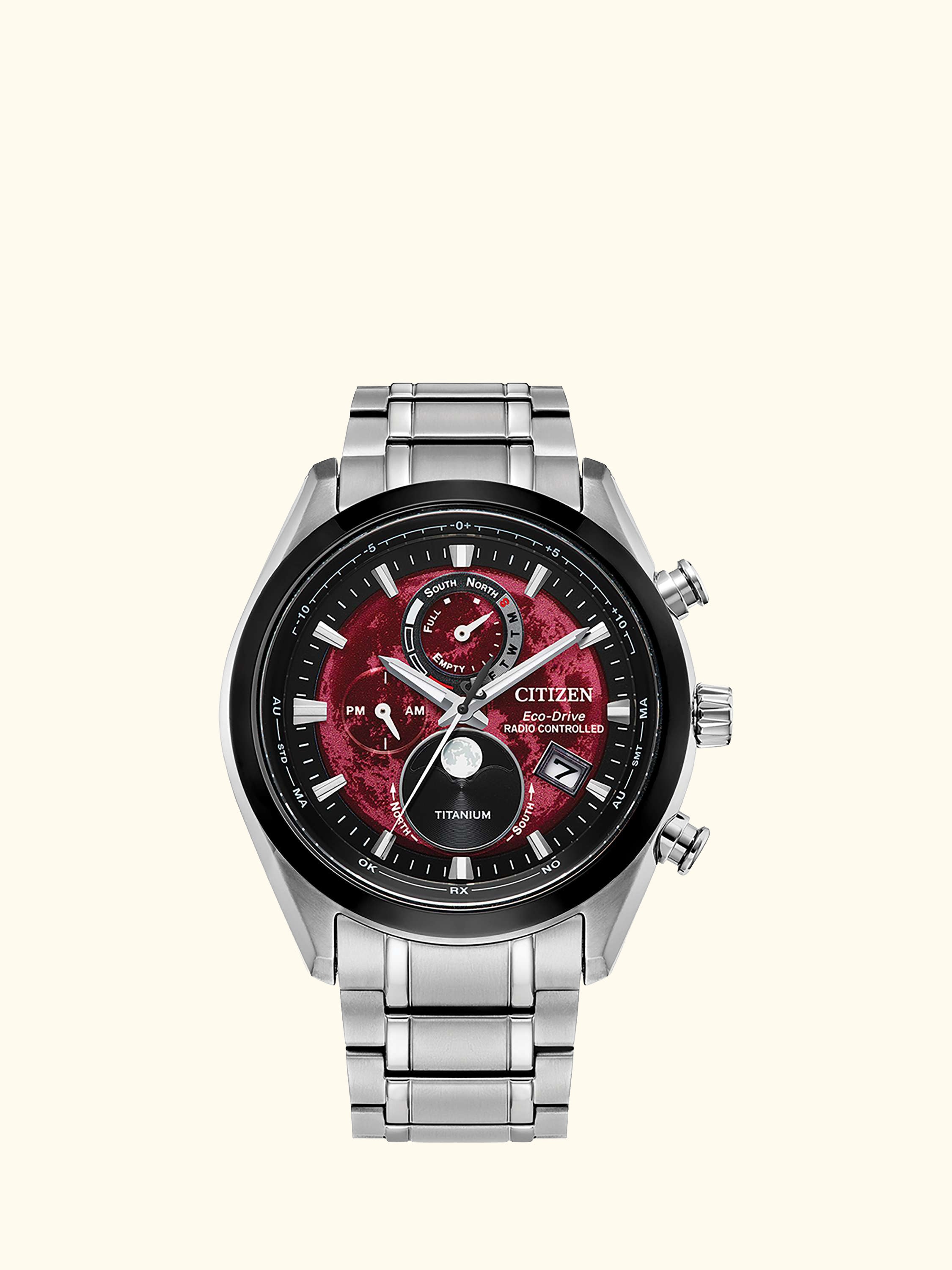 Tsuki-Yomi Radio-Controlled Moon Phase Eco-Drive Bracelet Strap Watch