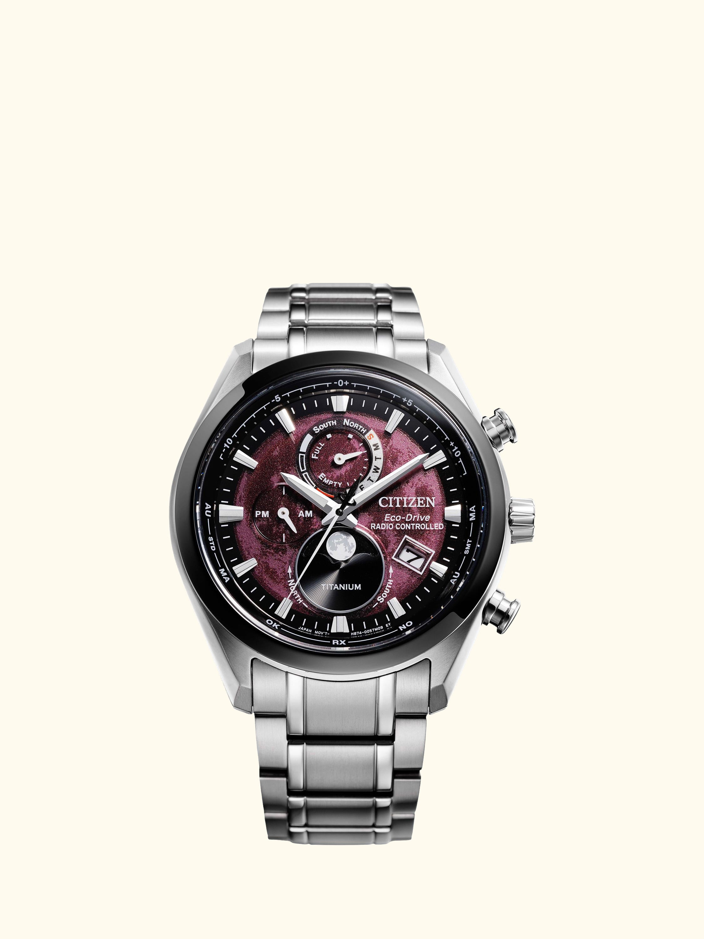 Tsuki-Yomi Radio-Controlled Moon Phase Eco-Drive Bracelet Strap Watch