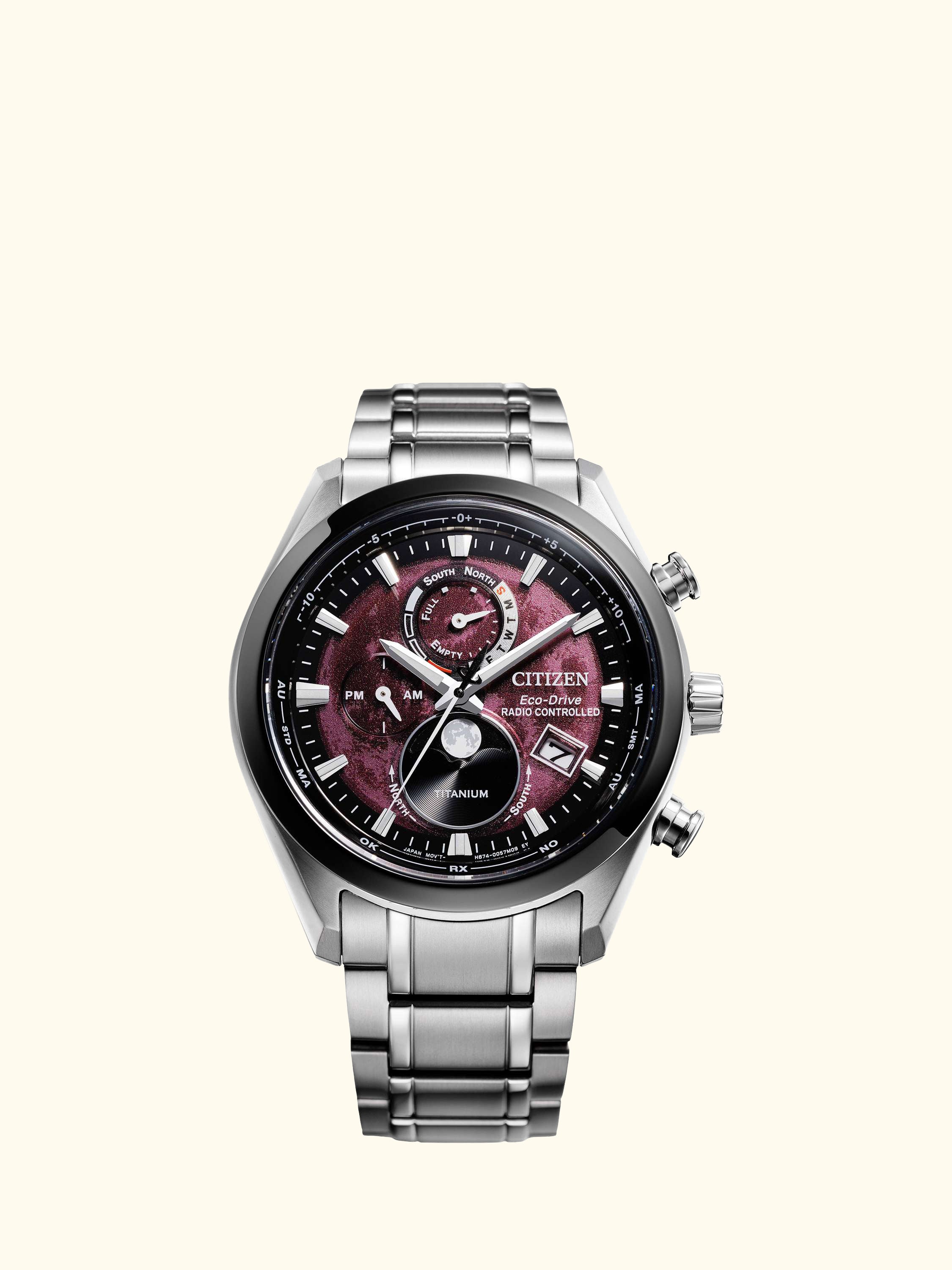 Tsuki-Yomi Radio-Controlled Moon Phase Eco-Drive Bracelet Strap Watch
