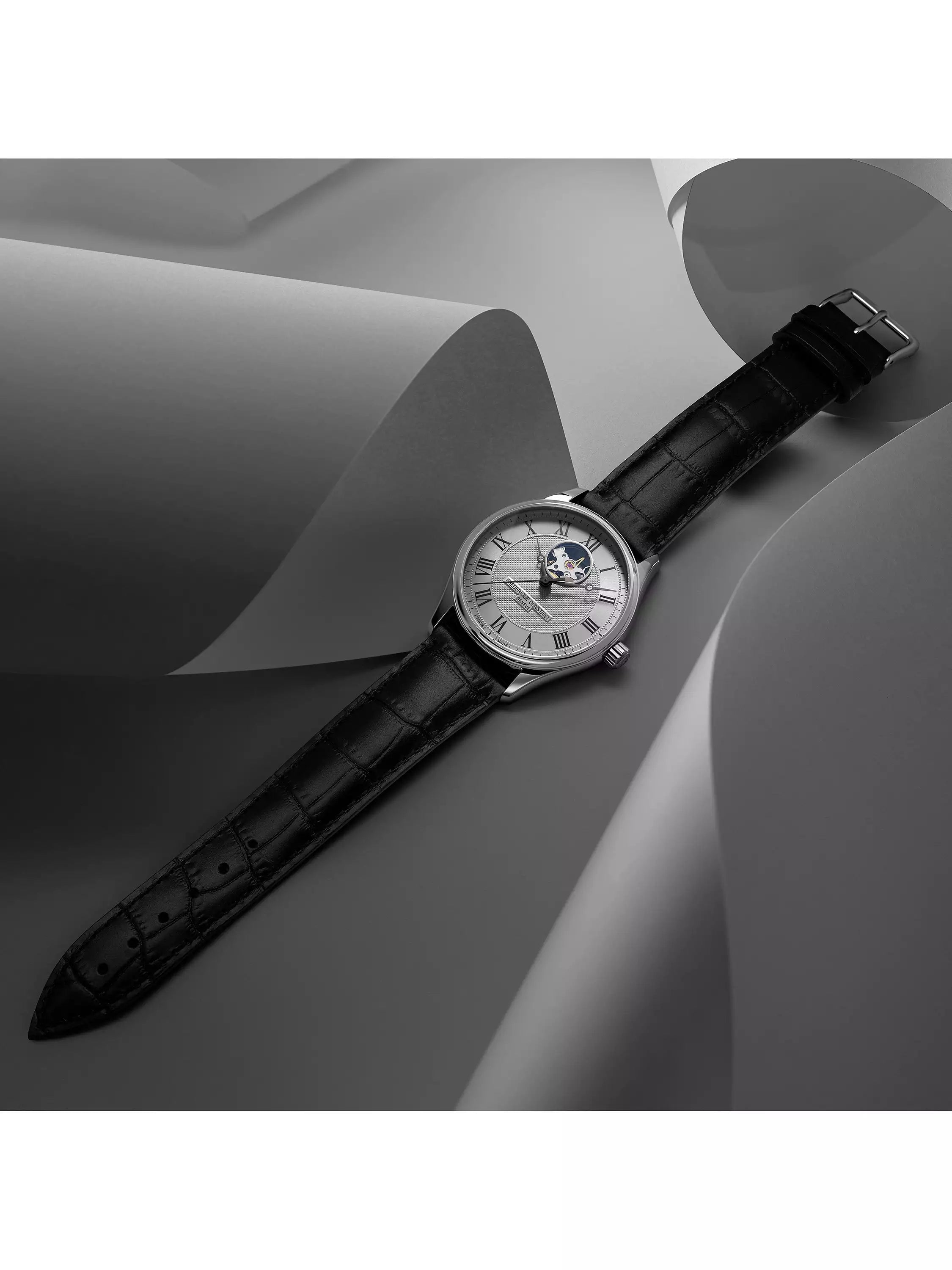 Frederique Constant FC-310MC5B6 Men's Classics Automatic Heart Beat Moonphase Leather Strap Watch, Black/Silver