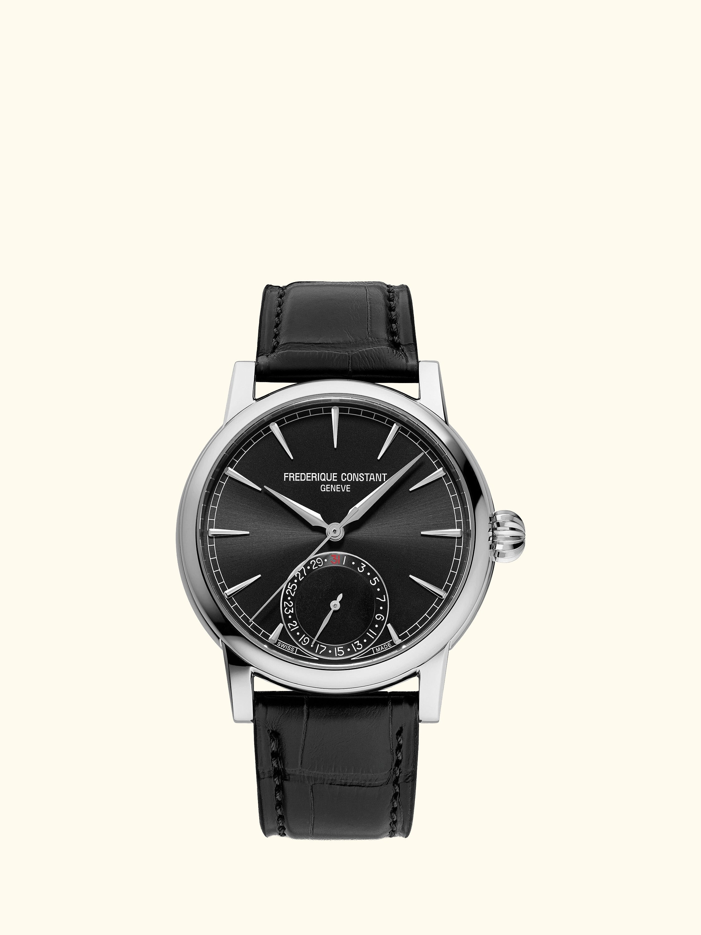 FC-706B3H6 Classic Date Manufacture Sports Leather Strap Watch, Black