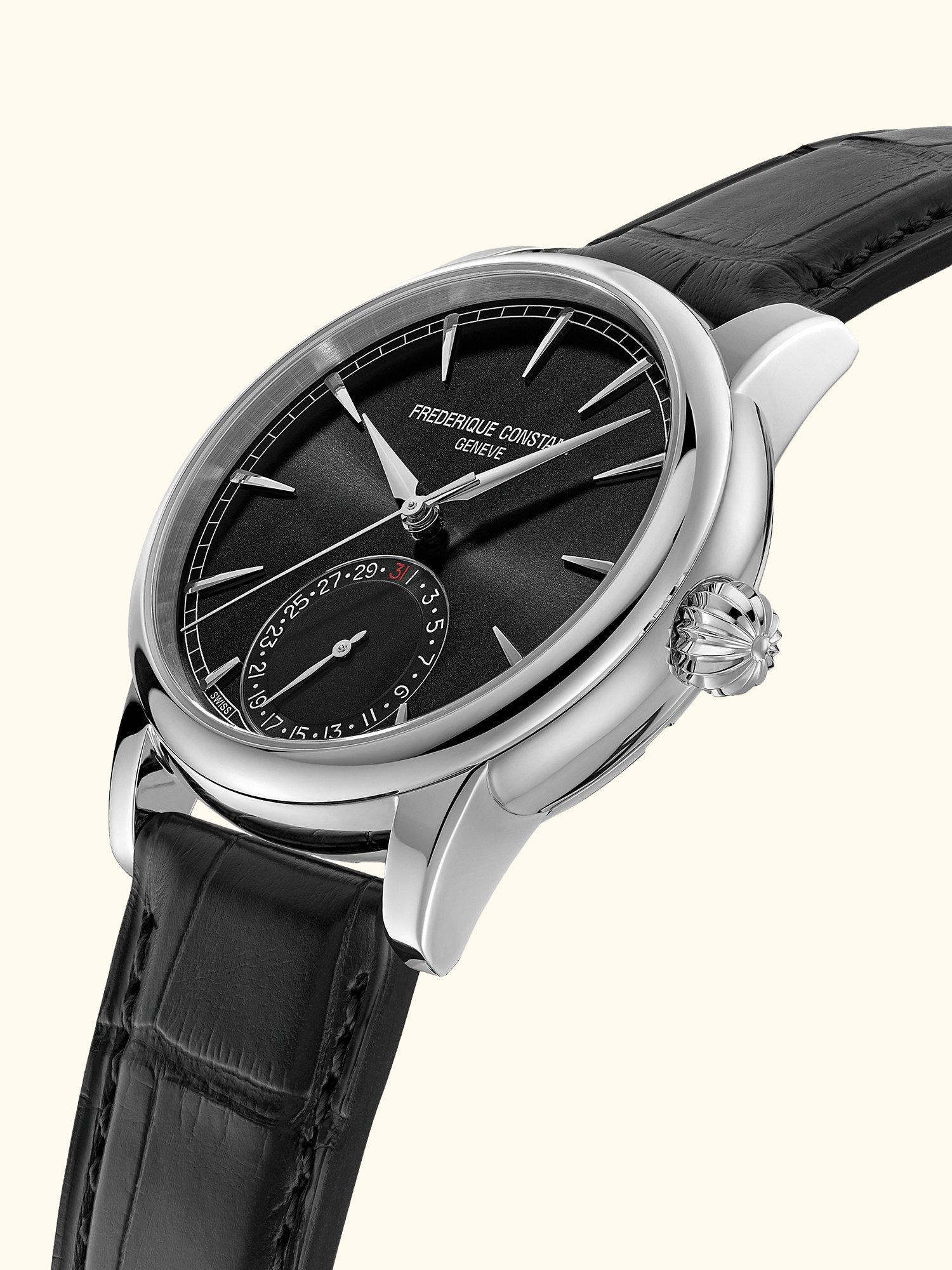 FC-706B3H6 Classic Date Manufacture Sports Leather Strap Watch, Black