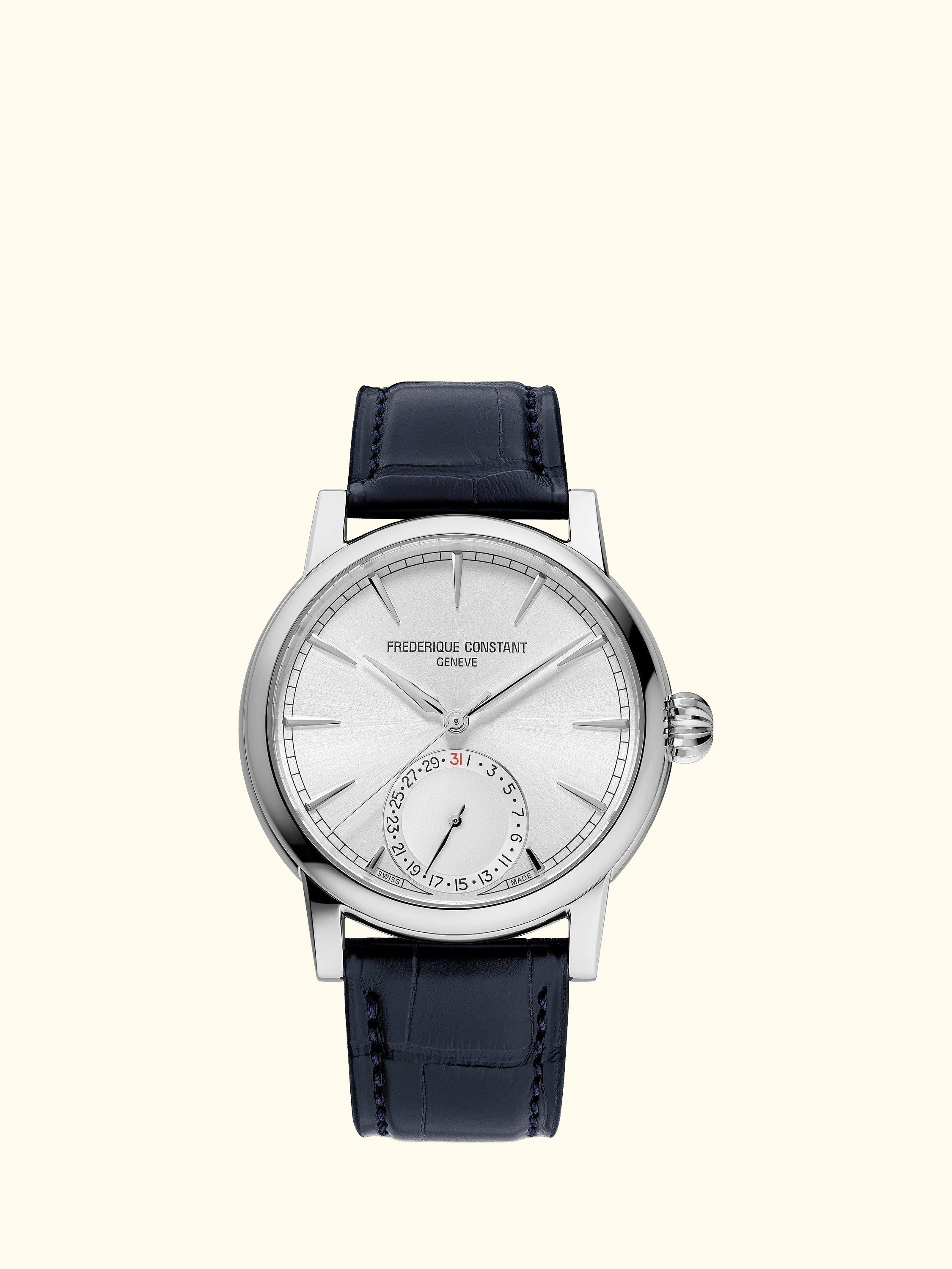 FC-706S3H6 Classic Date Manufacture Sports Leather Strap Watch, Silver/Blue