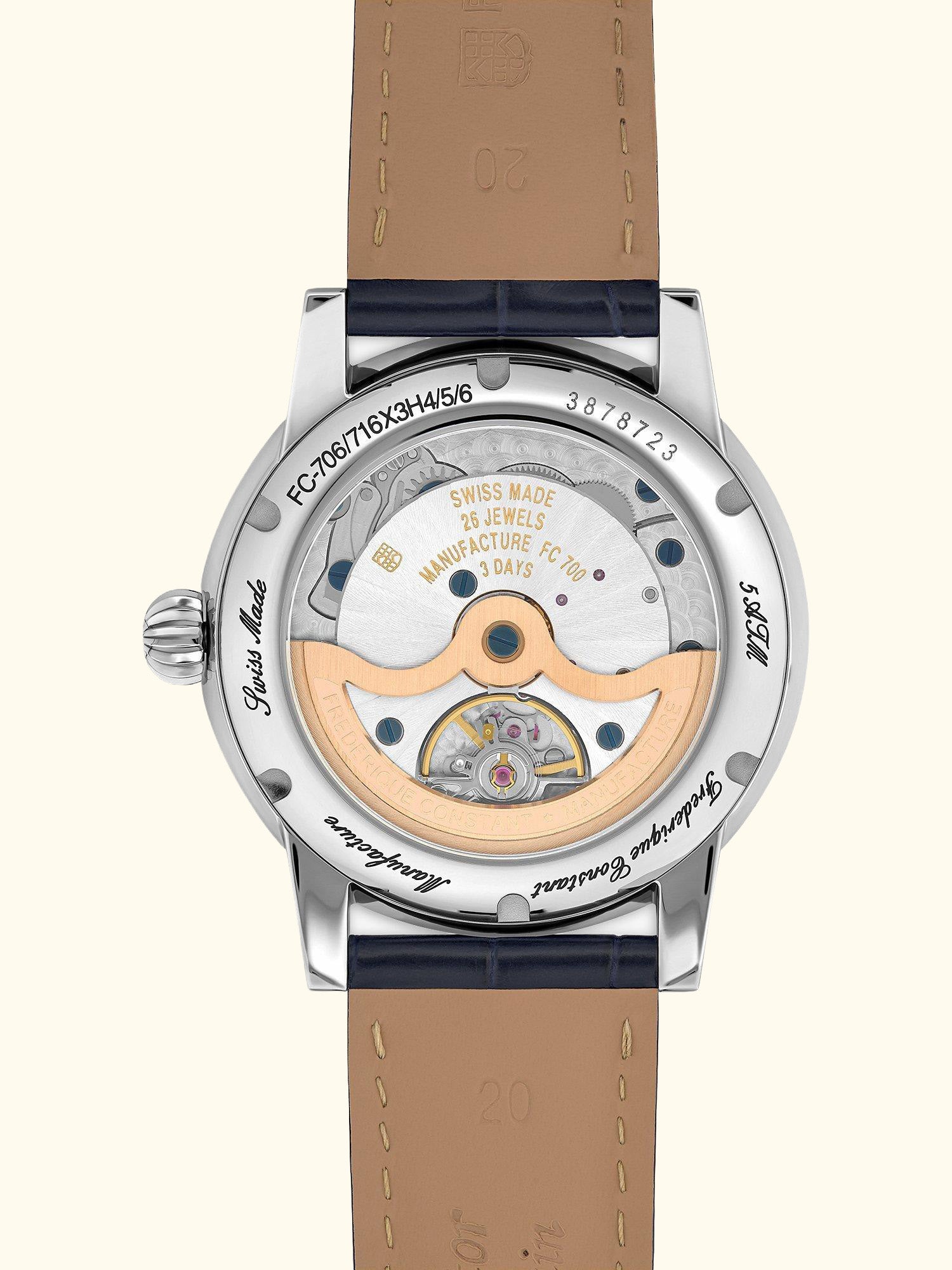 FC-706S3H6 Classic Date Manufacture Sports Leather Strap Watch, Silver/Blue