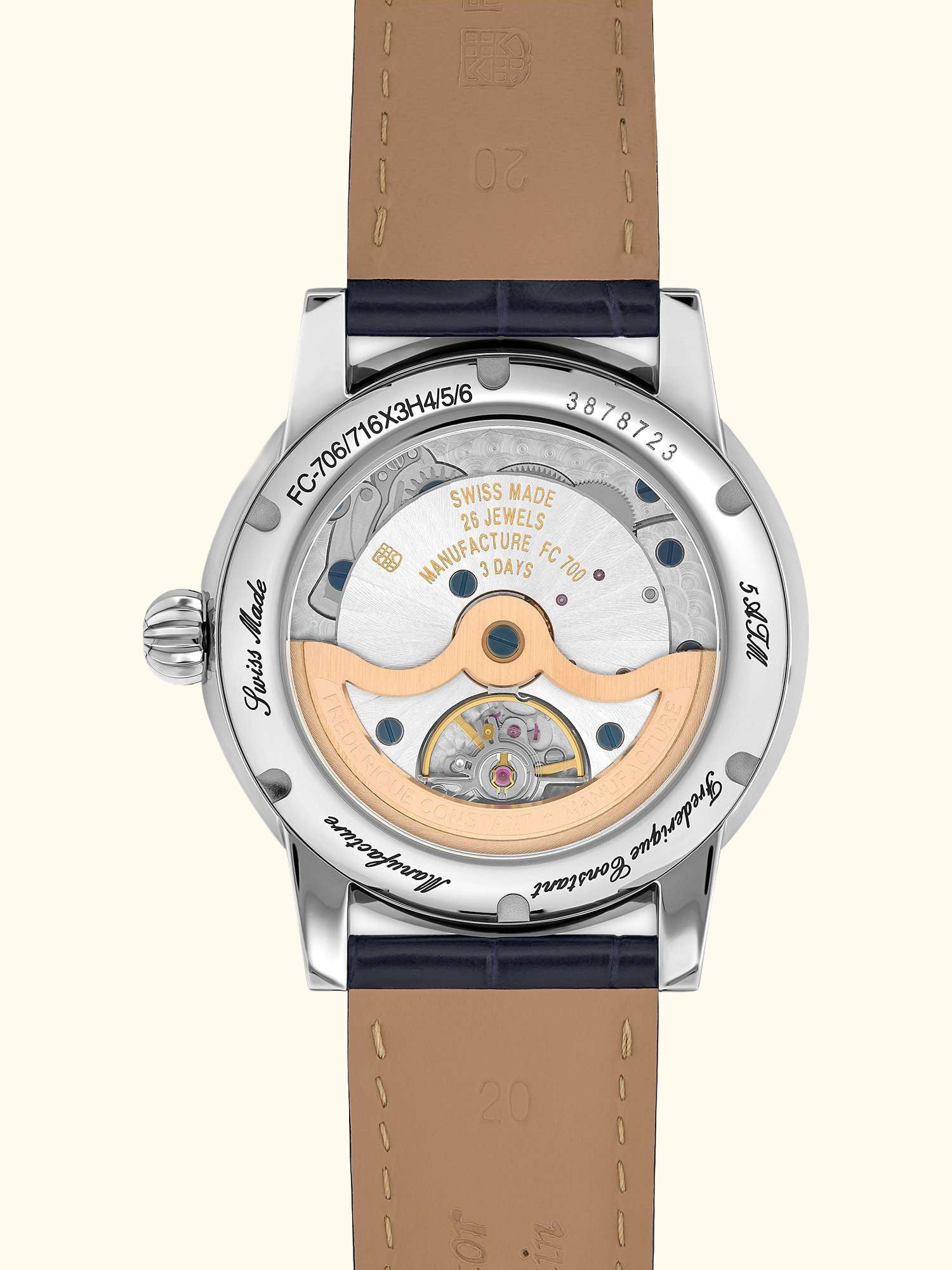 FC-706S3H6 Classic Date Manufacture Sports Leather Strap Watch, Silver/Blue