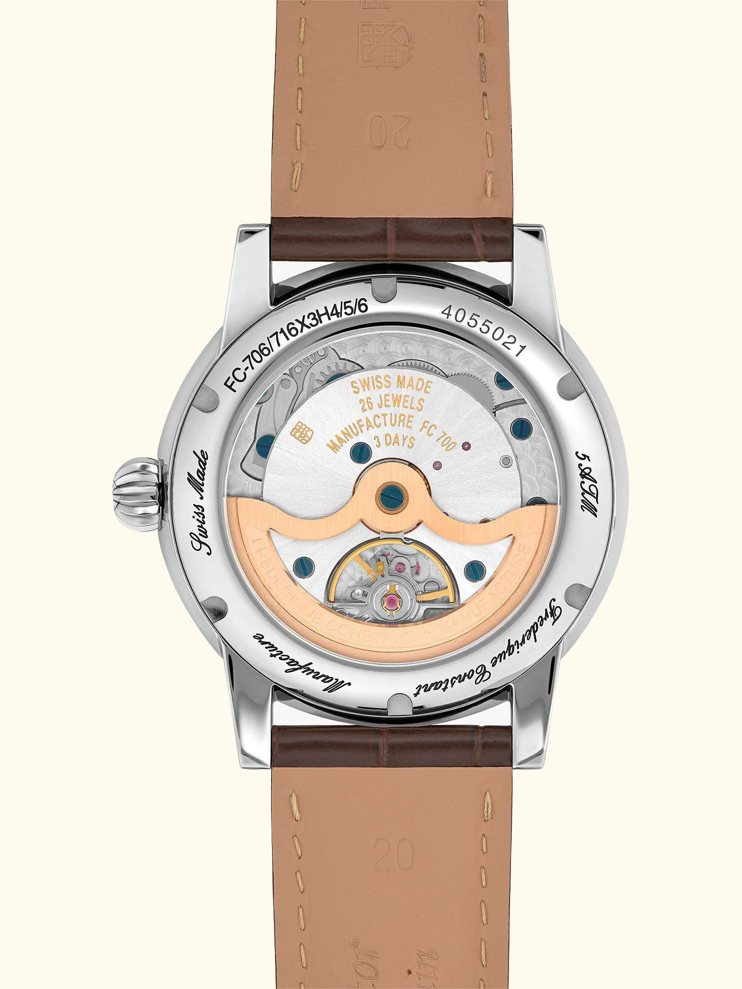 FC-706 Men's Classic Date Manufacture Leather Strap Watch, Salmon/Silver