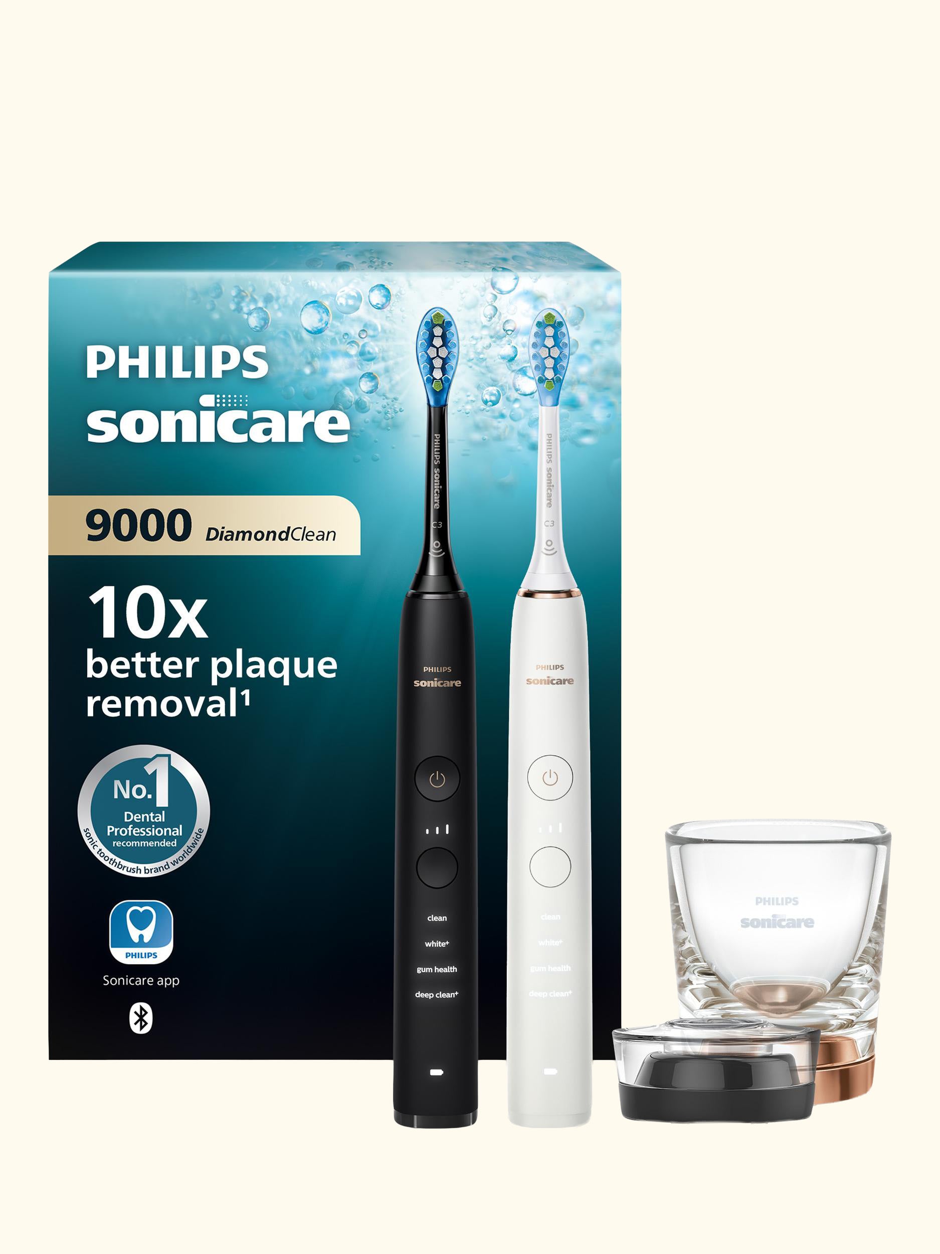 Sonicare HX9914/57 DiamondClean Series 9000 Electric Toothbrush, Set of 2, Black/Rose Gold