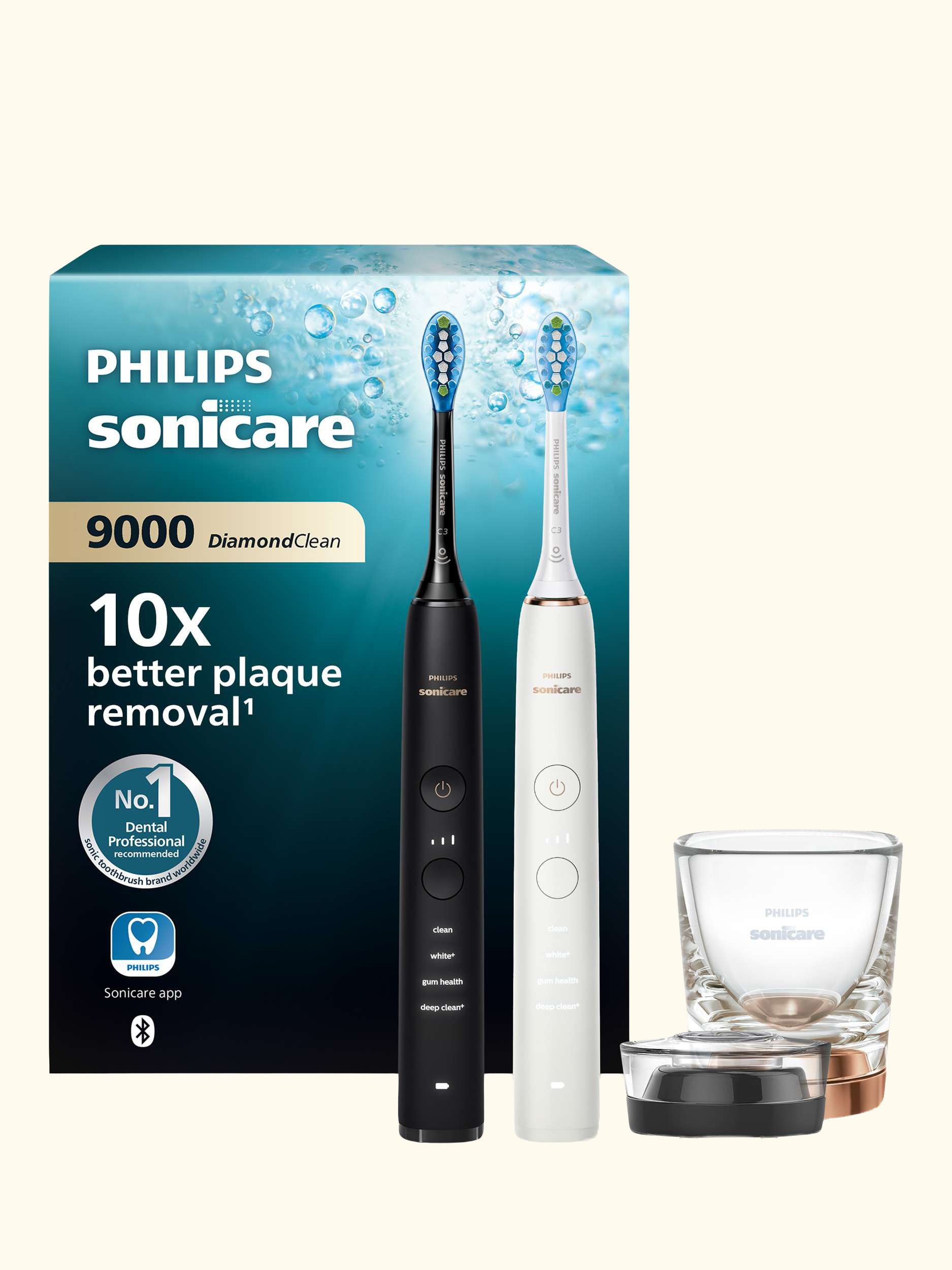 Sonicare HX9914/57 DiamondClean Series 9000 Electric Toothbrush, Set of 2, Black/Rose Gold