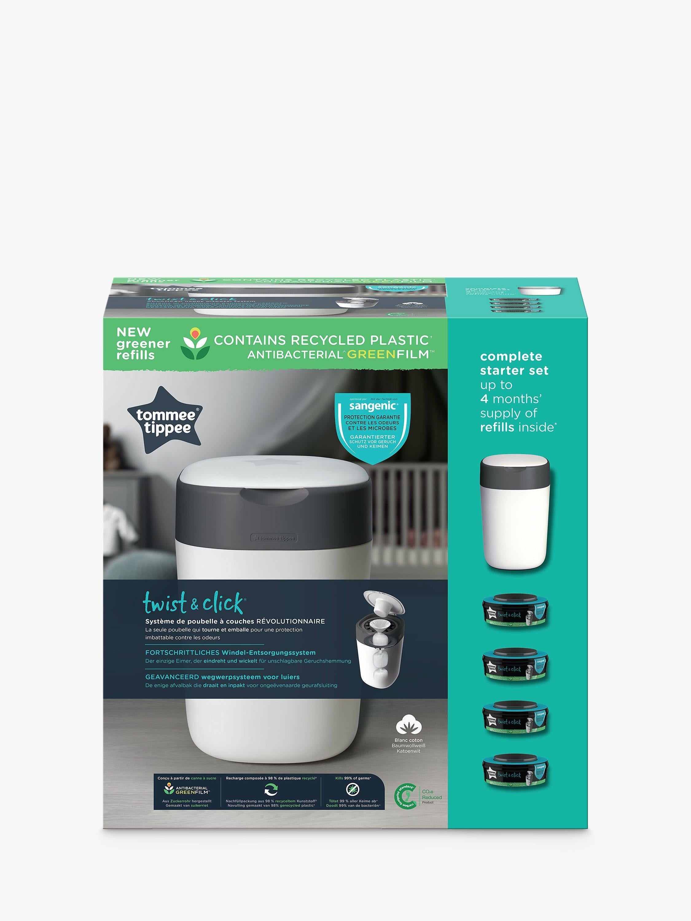 Twist & Click Advanced Nappy Bin Starter Set with 4x Refill Cassettes