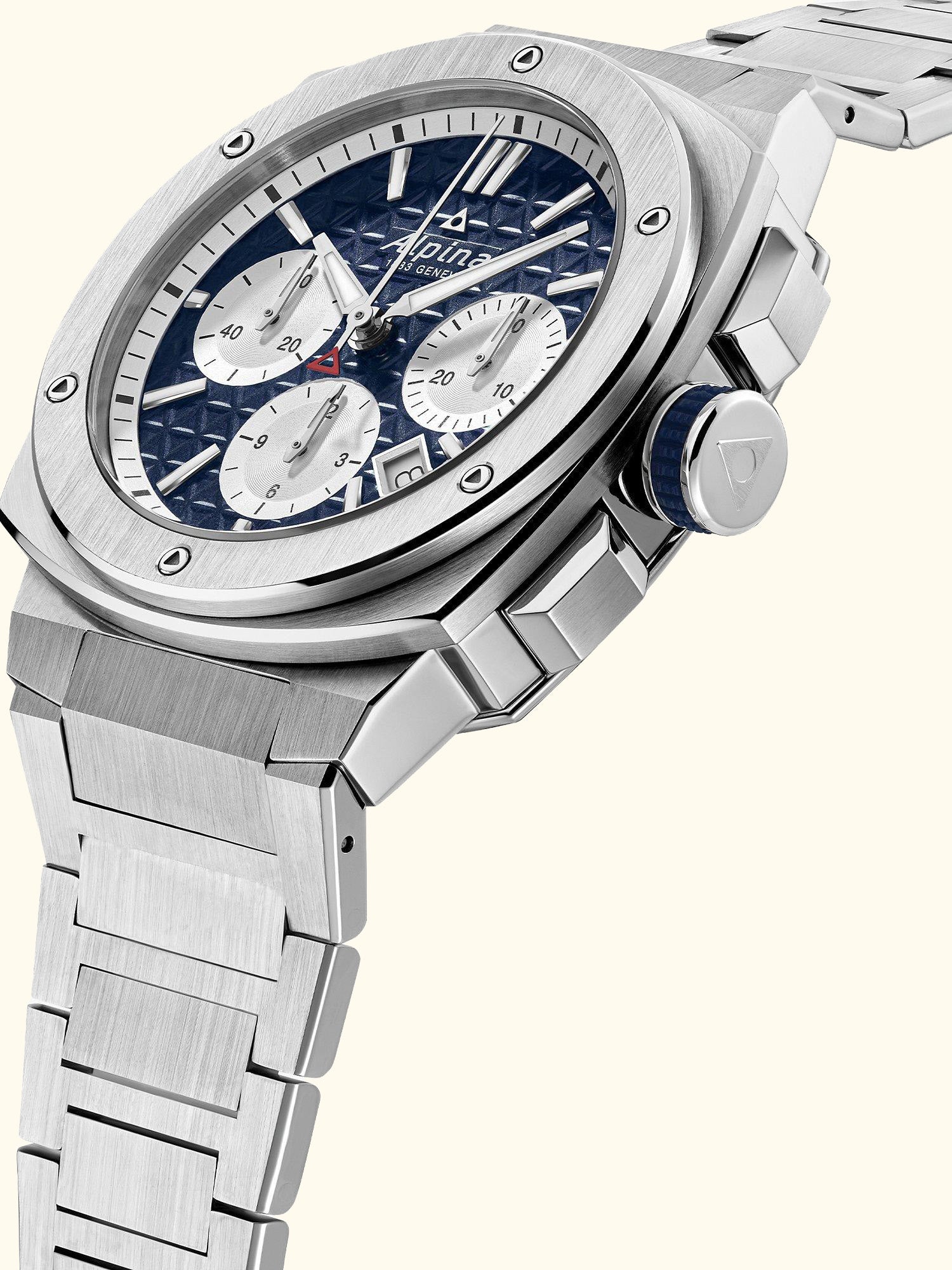 AL-730NS4AE6B Men's Alpiner Extreme Chronograph Automatic Bracelet Strap Watch, Silver/Navy