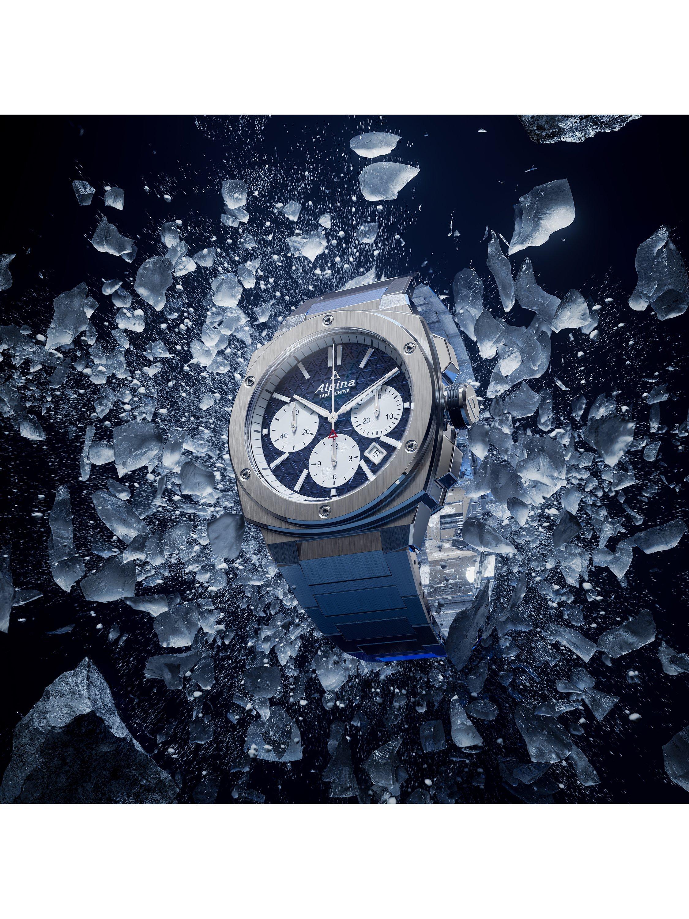 AL-730NS4AE6B Men's Alpiner Extreme Chronograph Automatic Bracelet Strap Watch, Silver/Navy