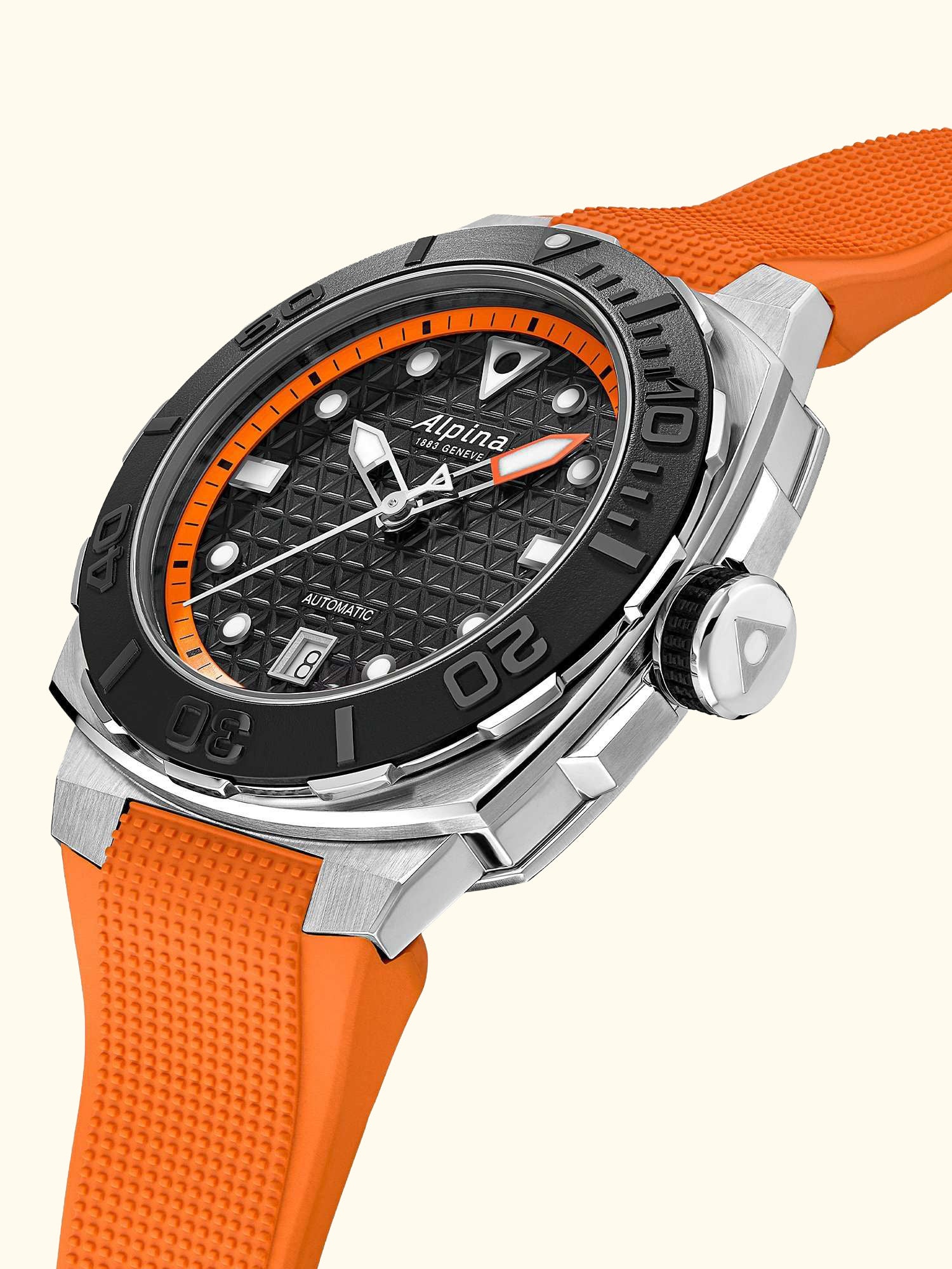 AL-525BO3VE6 Men's Seastrong Diver Extreme Automatic Rubber Strap Watch, Orange/Black